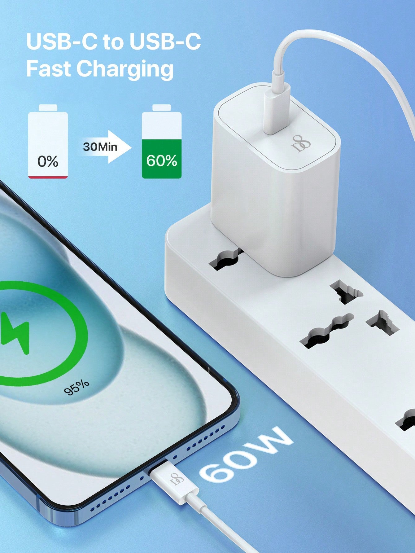D8 20W USB-C 고속 충전기 PD 고속 충전 | iPhone 16 Pro & iPad Pro 완벽 호환 | 3피트 C to C 케이블 포함