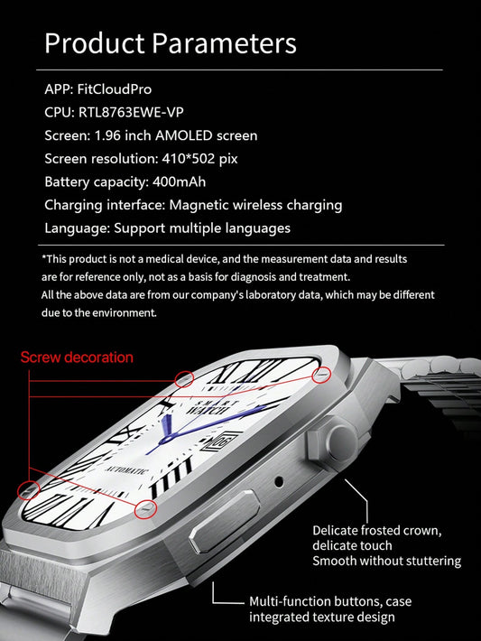 D8 1.96” 프리미엄 스마트워치 for MEN 100+ 운동모드 / IP67 방수 / 수면 트래킹 / 음악 재생 / 스마트 알림