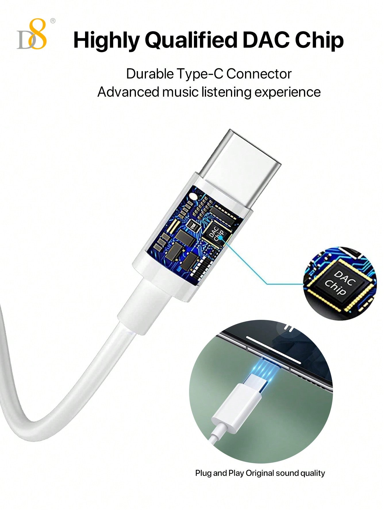 D8 USB Type-C 유선 이어폰 (마이크 & 볼륨 조절 탑재) iPhone 16 / iPad Pro / Galaxy S23 등 최신 USB-C 기기 완벽 호환