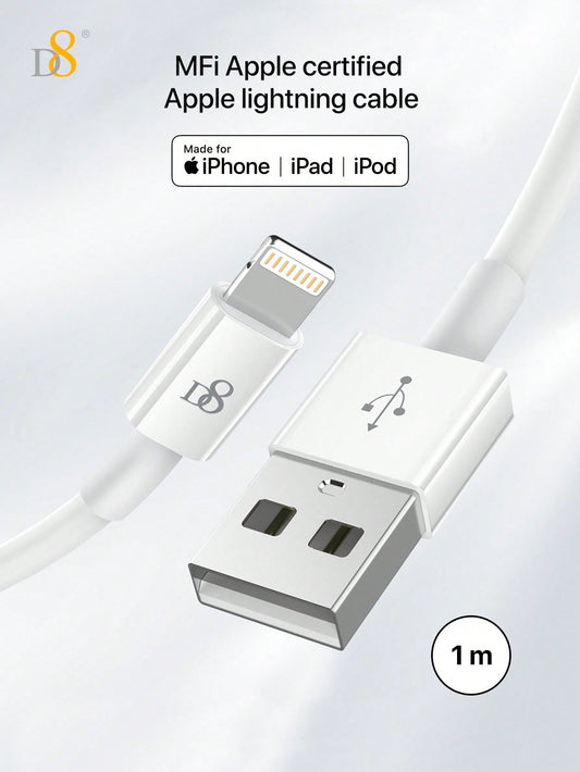D8 1.5M MFi 인증 USB A to 라이트닝 충전 케이블 2.4A 고속 충전 | iPhone & iPad 완벽 호환 | 내구성 우수 TPE 소재
