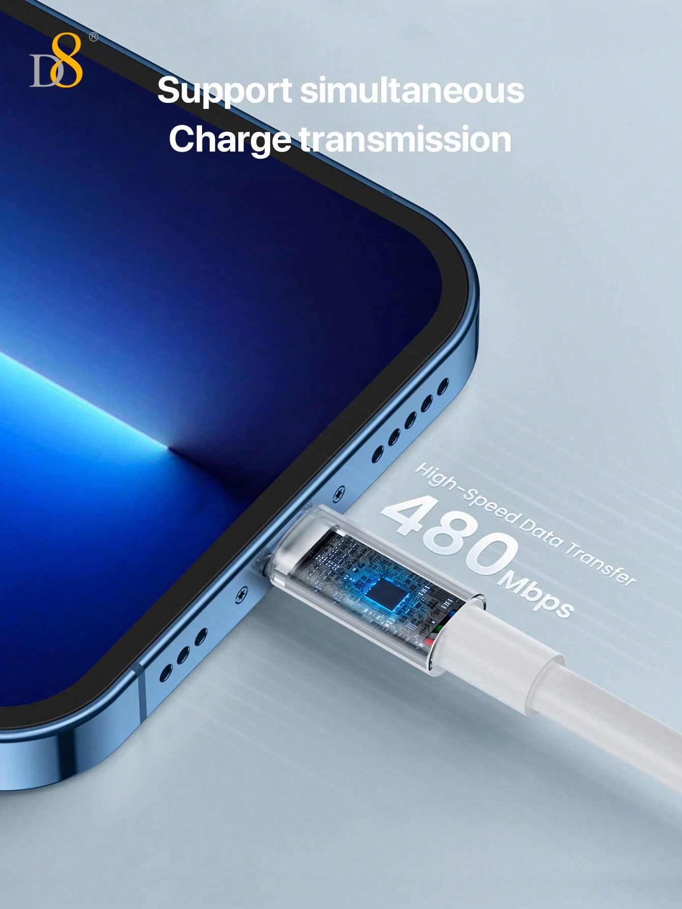 D8 1.5M MFi 인증 USB A to 라이트닝 충전 케이블 2.4A 고속 충전 | iPhone & iPad 완벽 호환 | 내구성 우수 TPE 소재