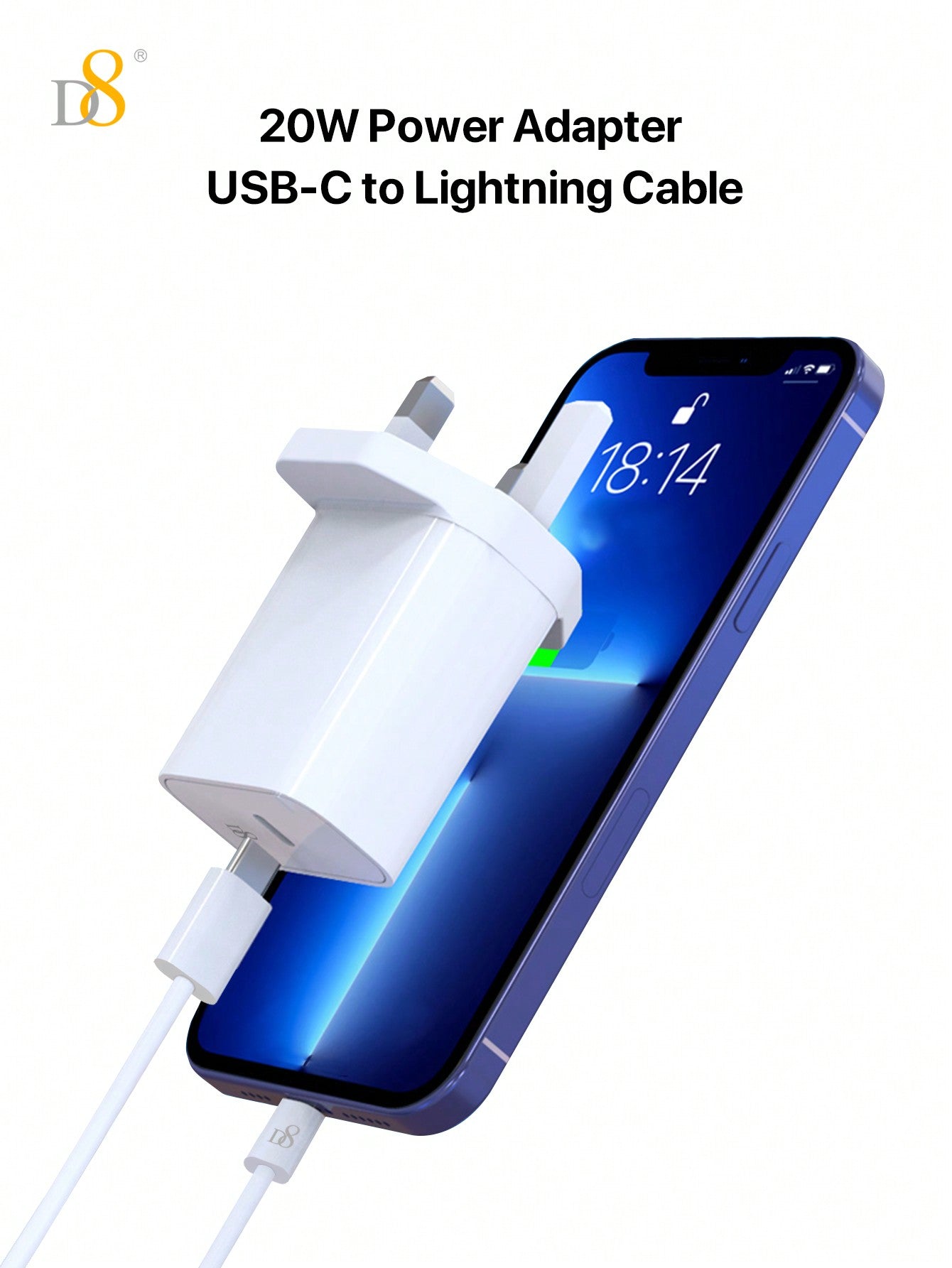 D8 20W USB-C 초고속 충전기 세트 MFi 인증 / 1m USB-C to 라이트닝 케이블 포함 / 아이폰 & 아이패드 고속 충전