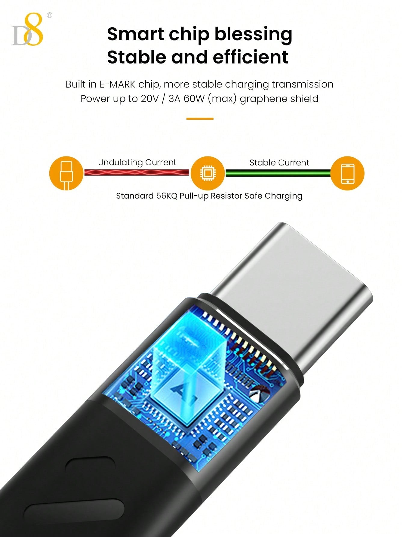 D8 USB-C 3.1 Gen 2 케이블 10Gbps 고속 데이터 | 4K 영상 출력 | 60W PD 고속 충전 MacBook, iPhone 16, iPad Pro 완벽 호환
