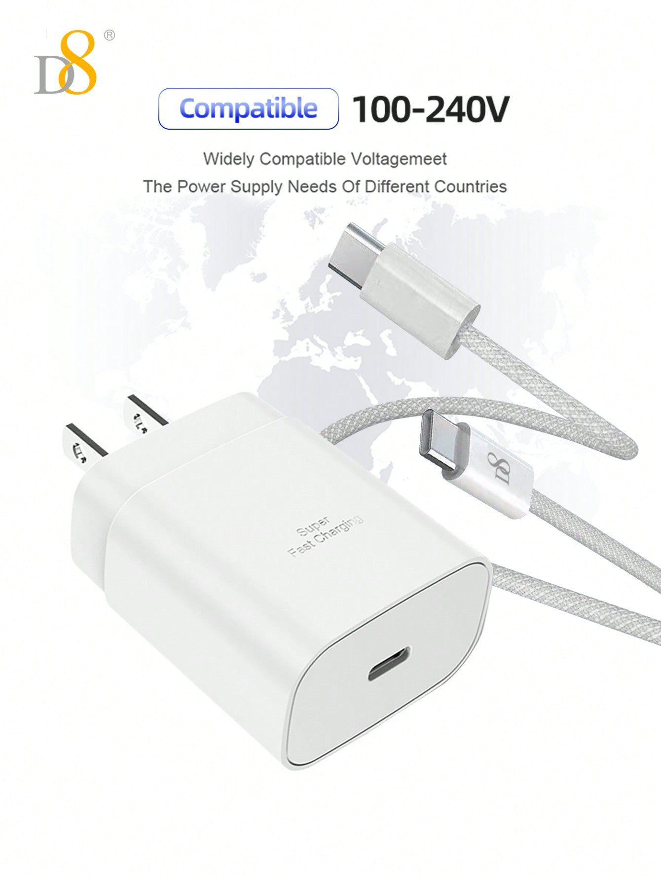 D8 아이폰 15 고속 충전기 1팩 25W USB-C 충전기 + 3.3FT(1m) 케이블 세트 아이폰 16/15, 아이패드, 갤럭시 완벽 호환
