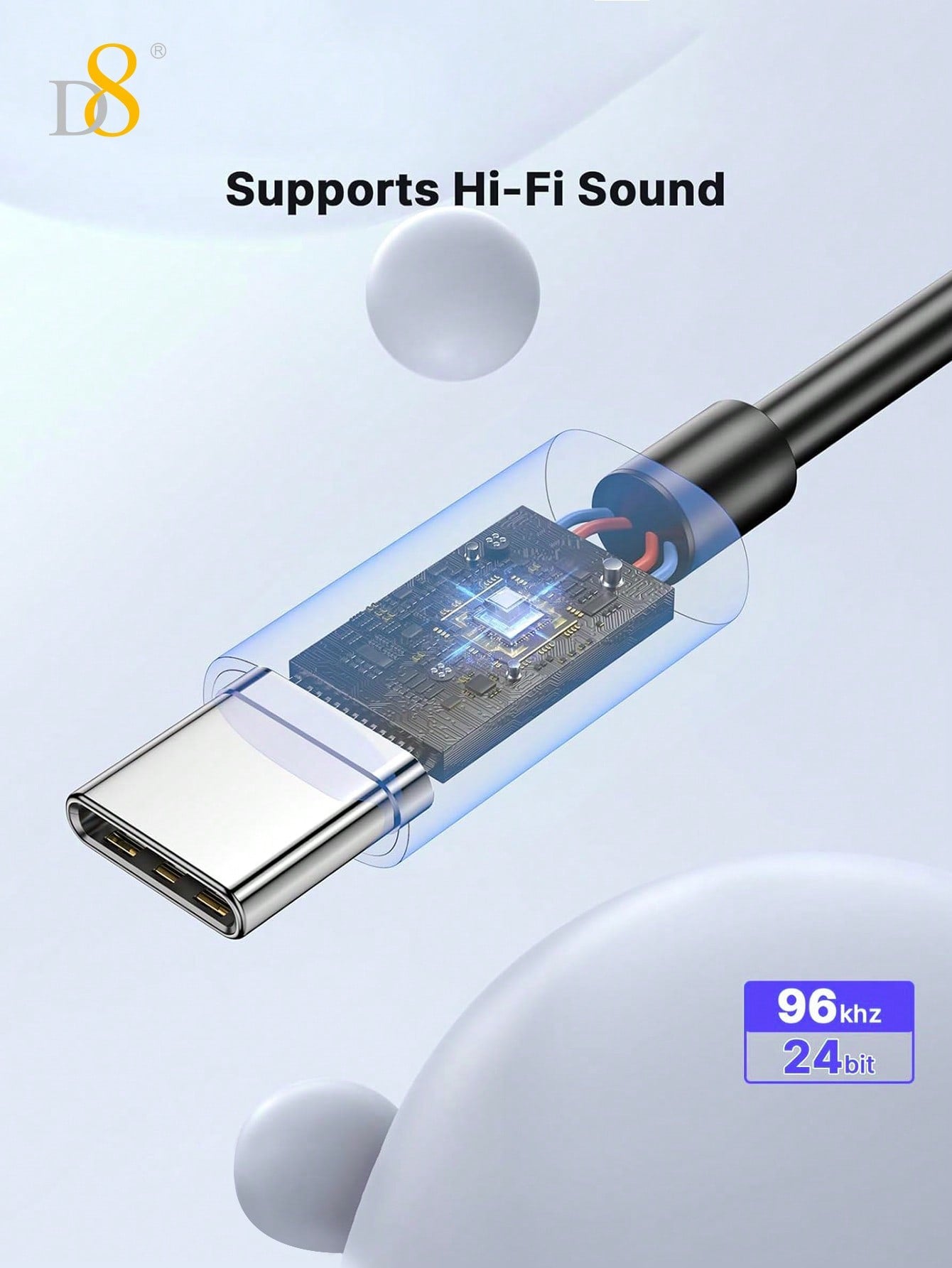 D8 USB-C to 3.5mm 오디오 어댑터 아이폰 16 / 갤럭시 S24 / 픽셀 8 / 아이패드 등 USB-C 기기 호환 | 고음질 스테레오 사운드 | 플러그 앤 플레이
