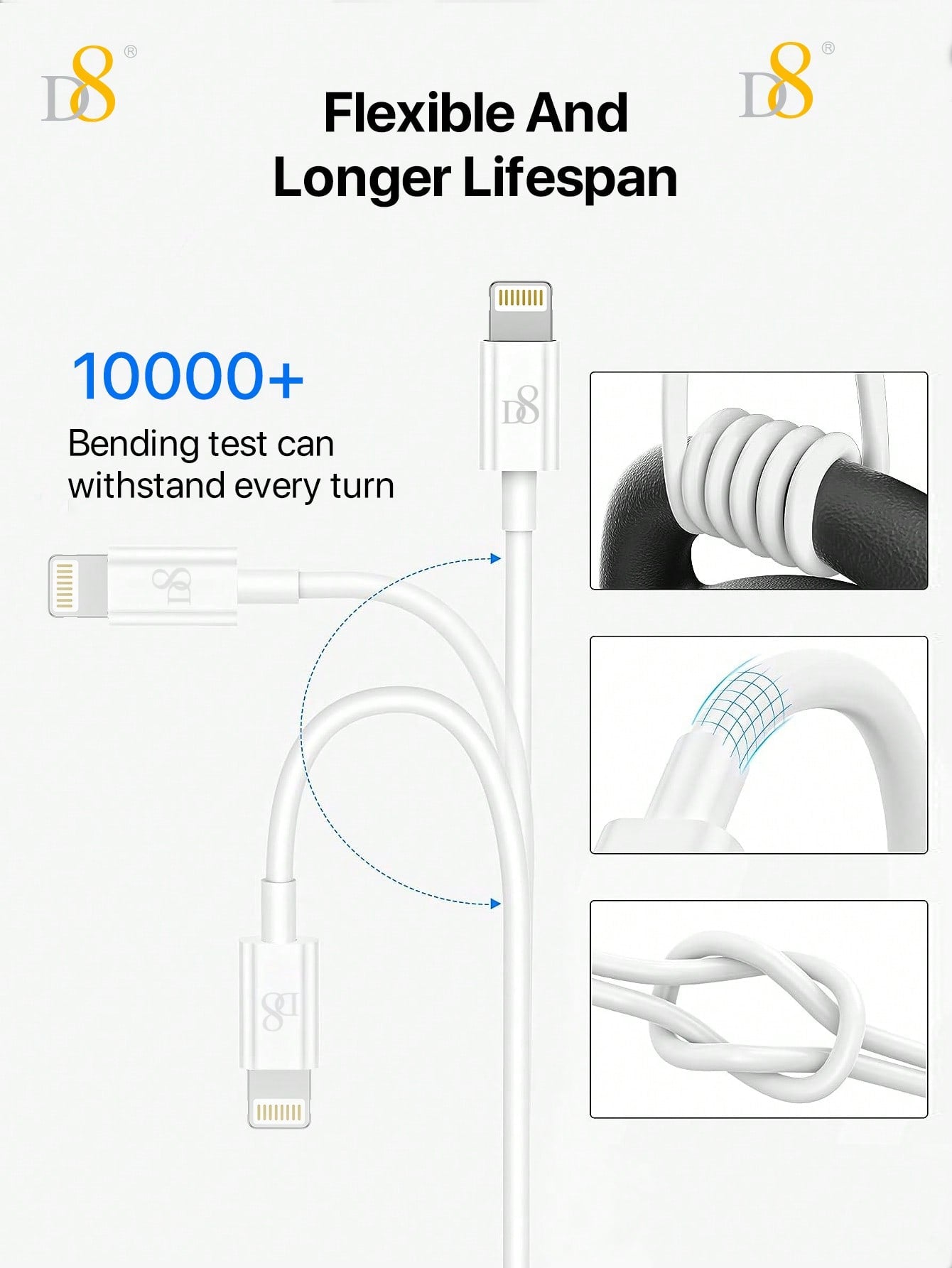 D8 1.5M MFi 인증 USB A to 라이트닝 충전 케이블 2.4A 고속 충전 | iPhone & iPad 완벽 호환 | 내구성 우수 TPE 소재