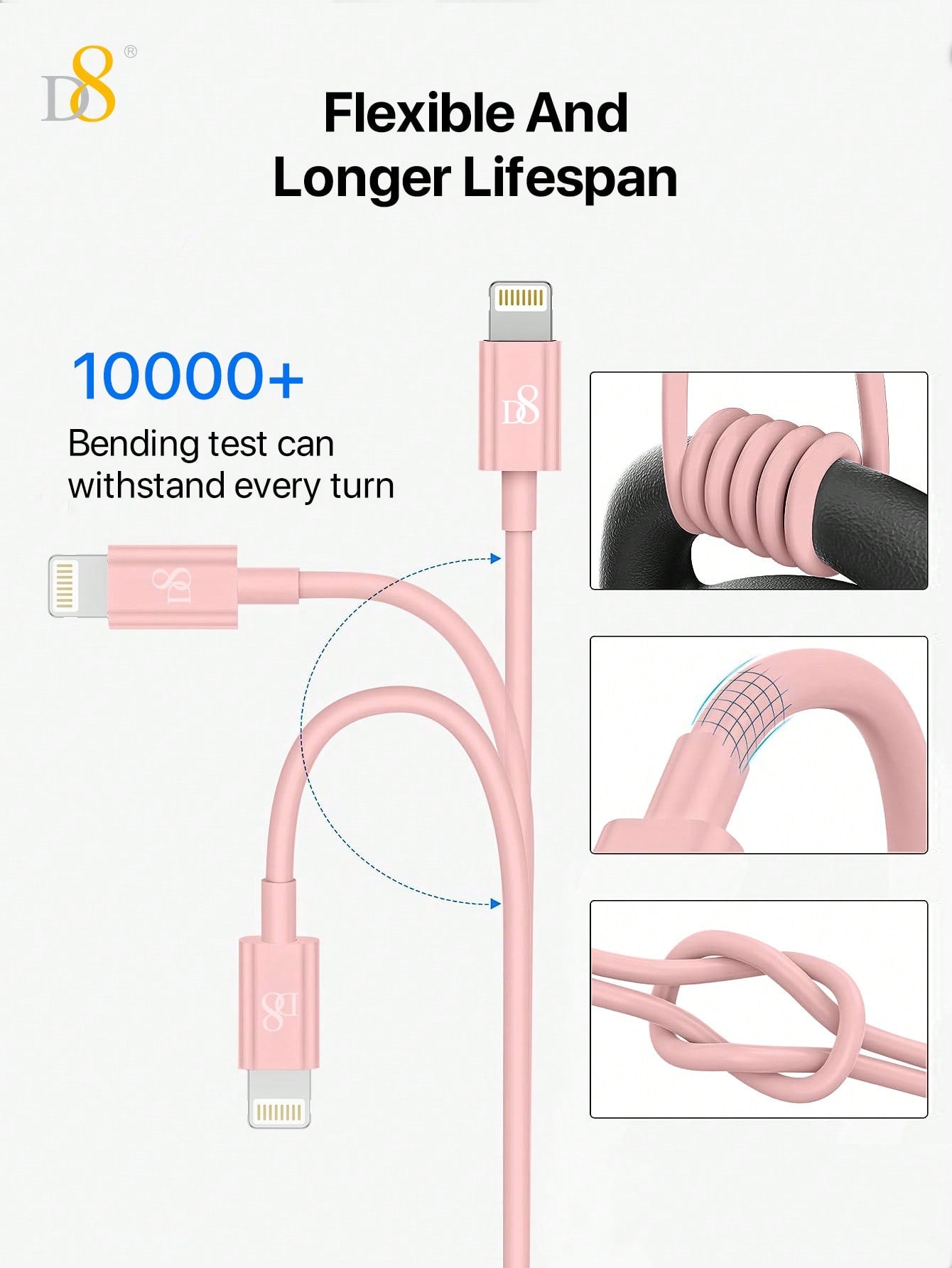 D8 MFi 인증 USB-A to 라이트닝 고속 충전 케이블 2.4A 고속 충전 | 다양한 길이 선택 | iPhone, iPad 호환