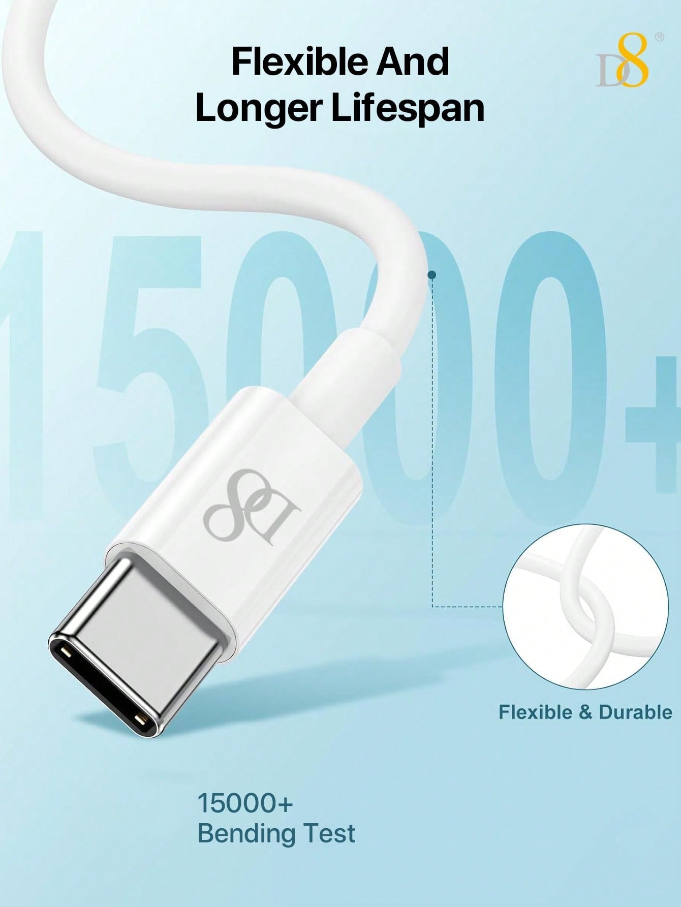 D8 USB-C to USB-C 초고속 충전 케이블 (0.83ft, 60W/3A)