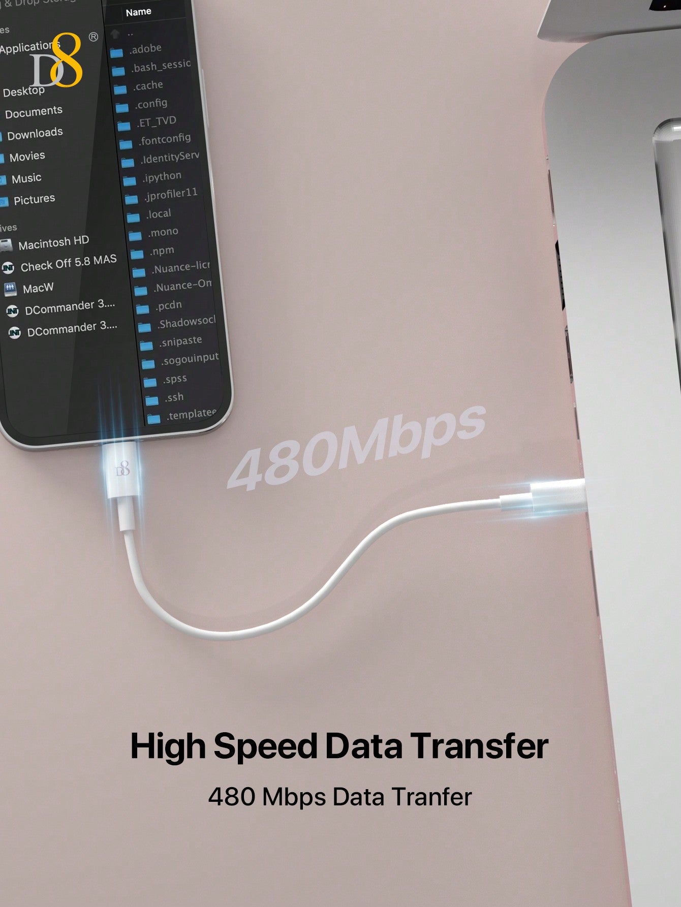 D8 USB-C to USB-C 초고속 충전 케이블 (0.83ft, 60W/3A)