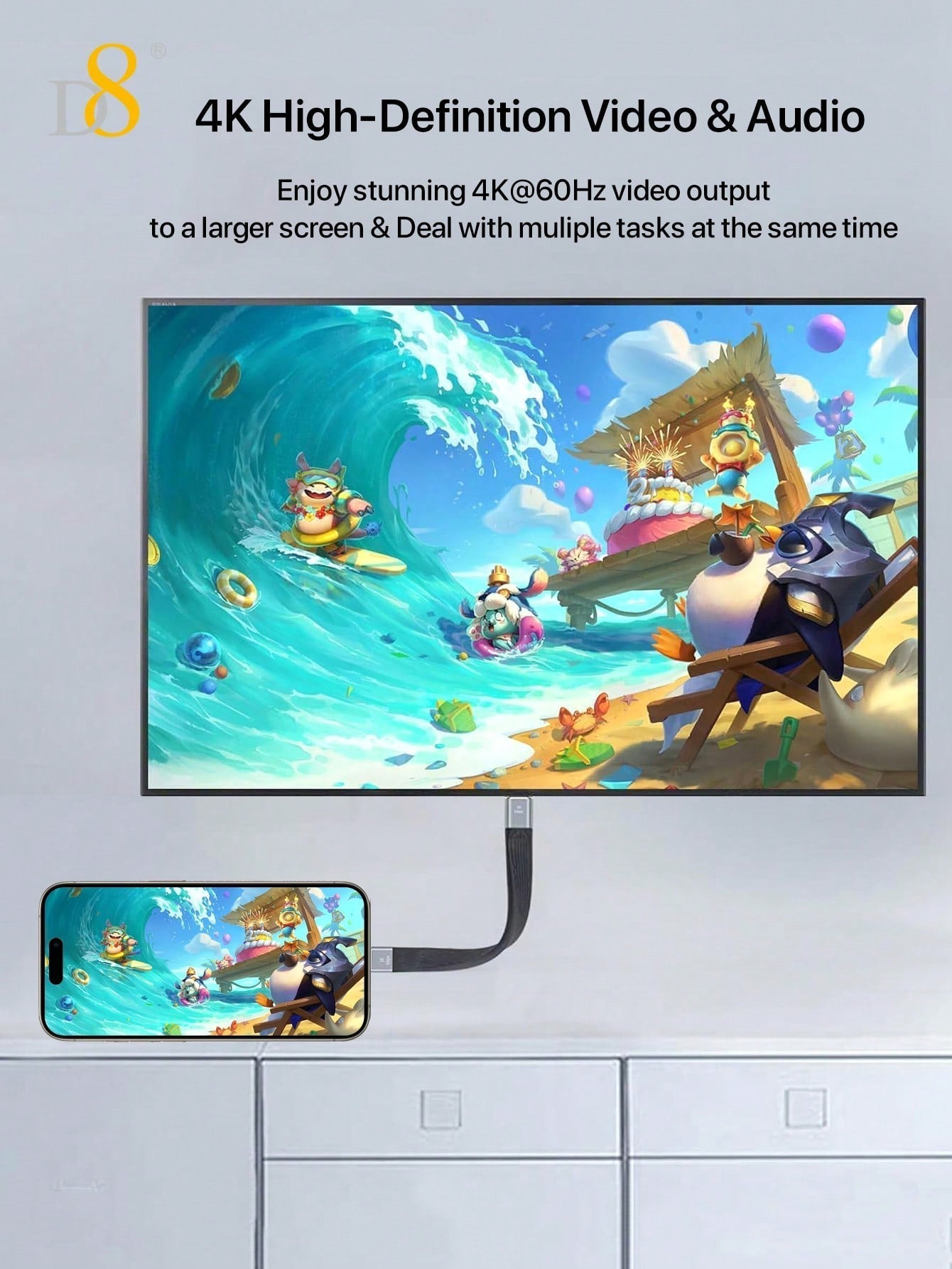 D8 USB C 3.1 Gen 2 케이블 (13CM) 60W PD 초고속 충전 + 10Gbps 데이터 전송 + 4K 영상 출력 아이폰 16/15 시리즈 | 맥북 | 갤럭시 S23 | 아이패드 | 크롬북 호환