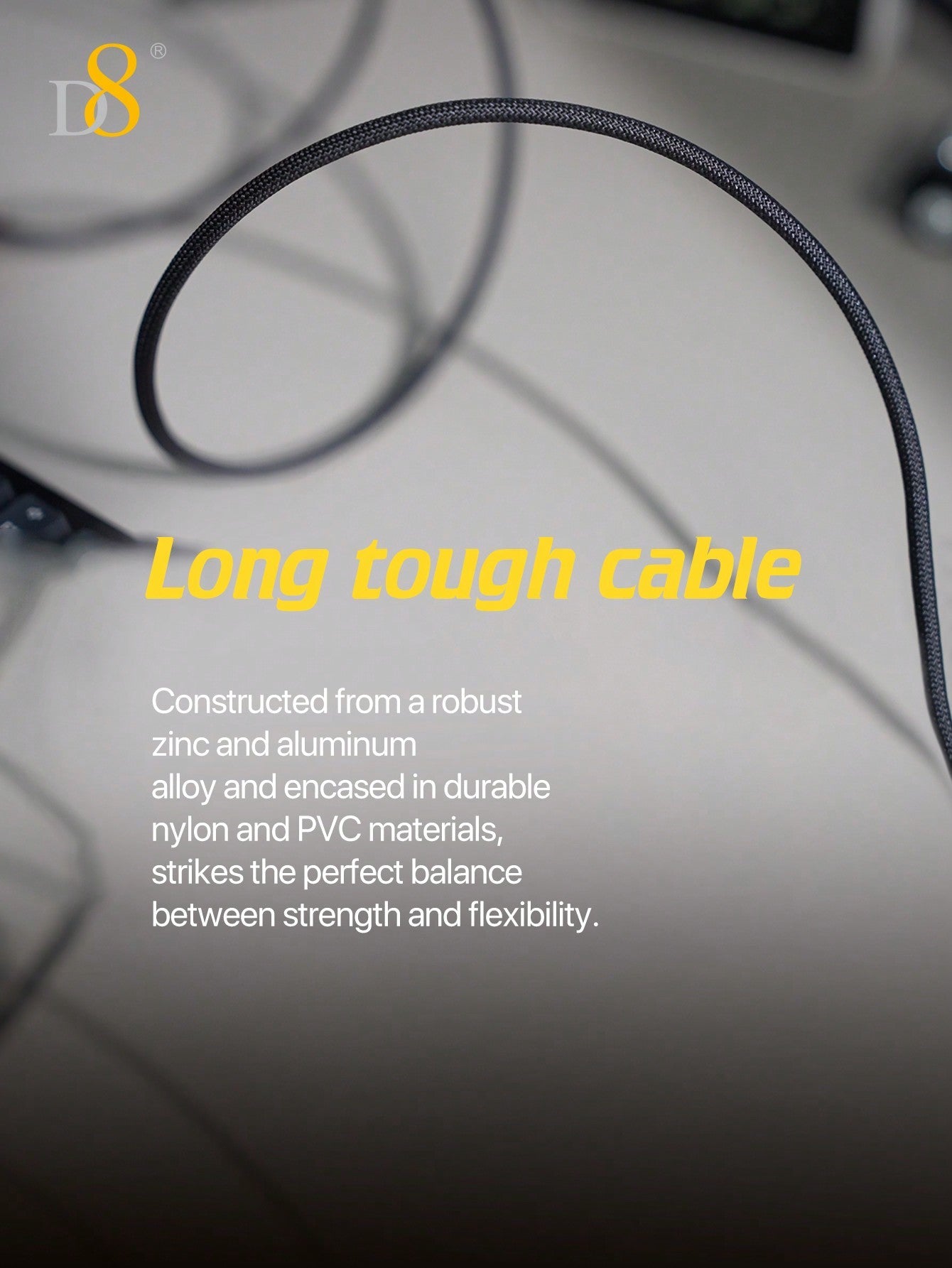 D8 240W All-In-1 USB-C 고속 충전 케이블 USB-C to USB-C | LED 라이트 탑재 | 과열 방지 히팅 엘리먼트 내장 | 데이터 전송 지원