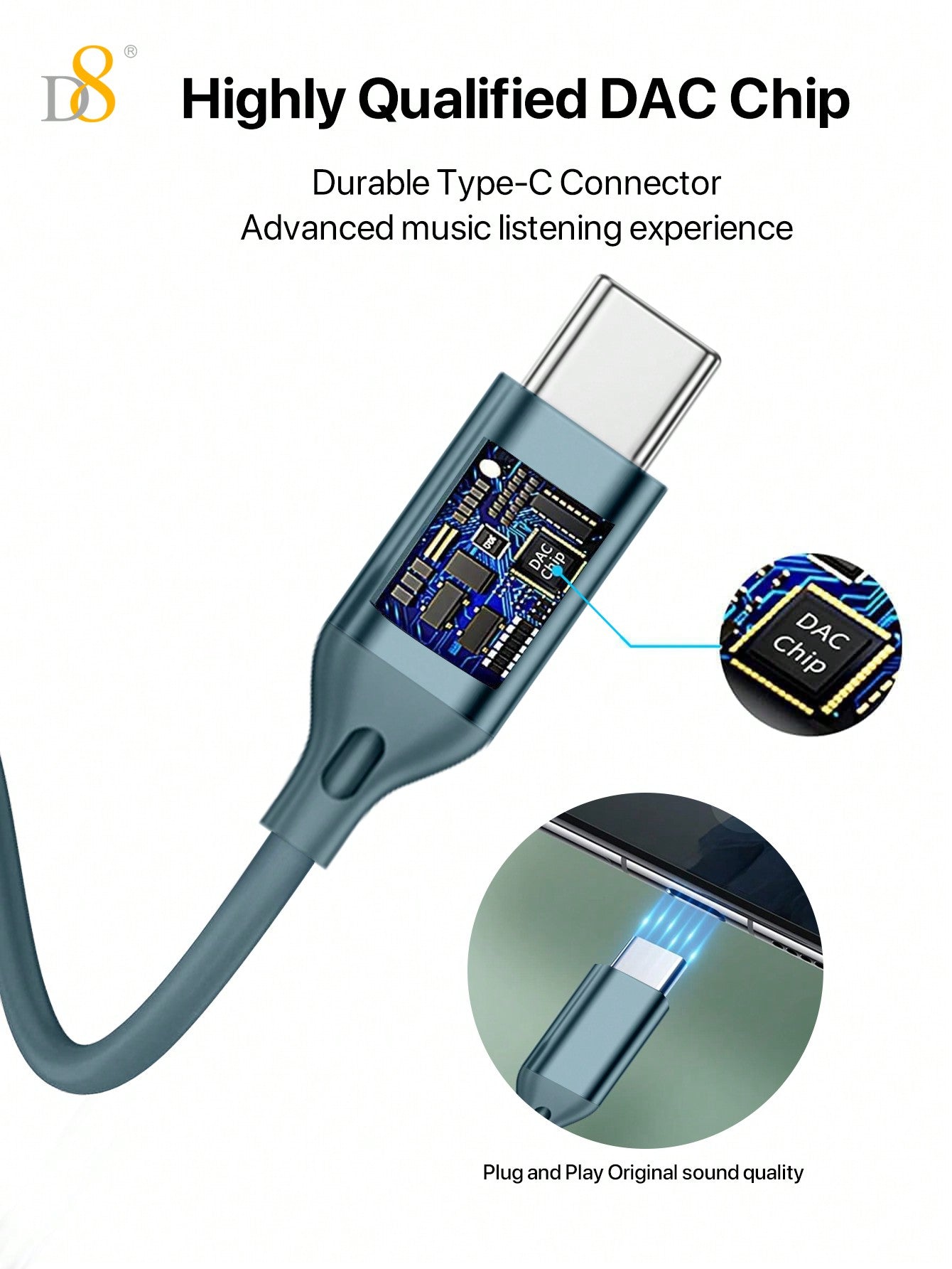D8 USB-C 인이어 이어폰 HiFi 스테레오 사운드 & 핸즈프리 통화 아이폰 16, 갤럭시 S23, 아이패드 완벽 호환!