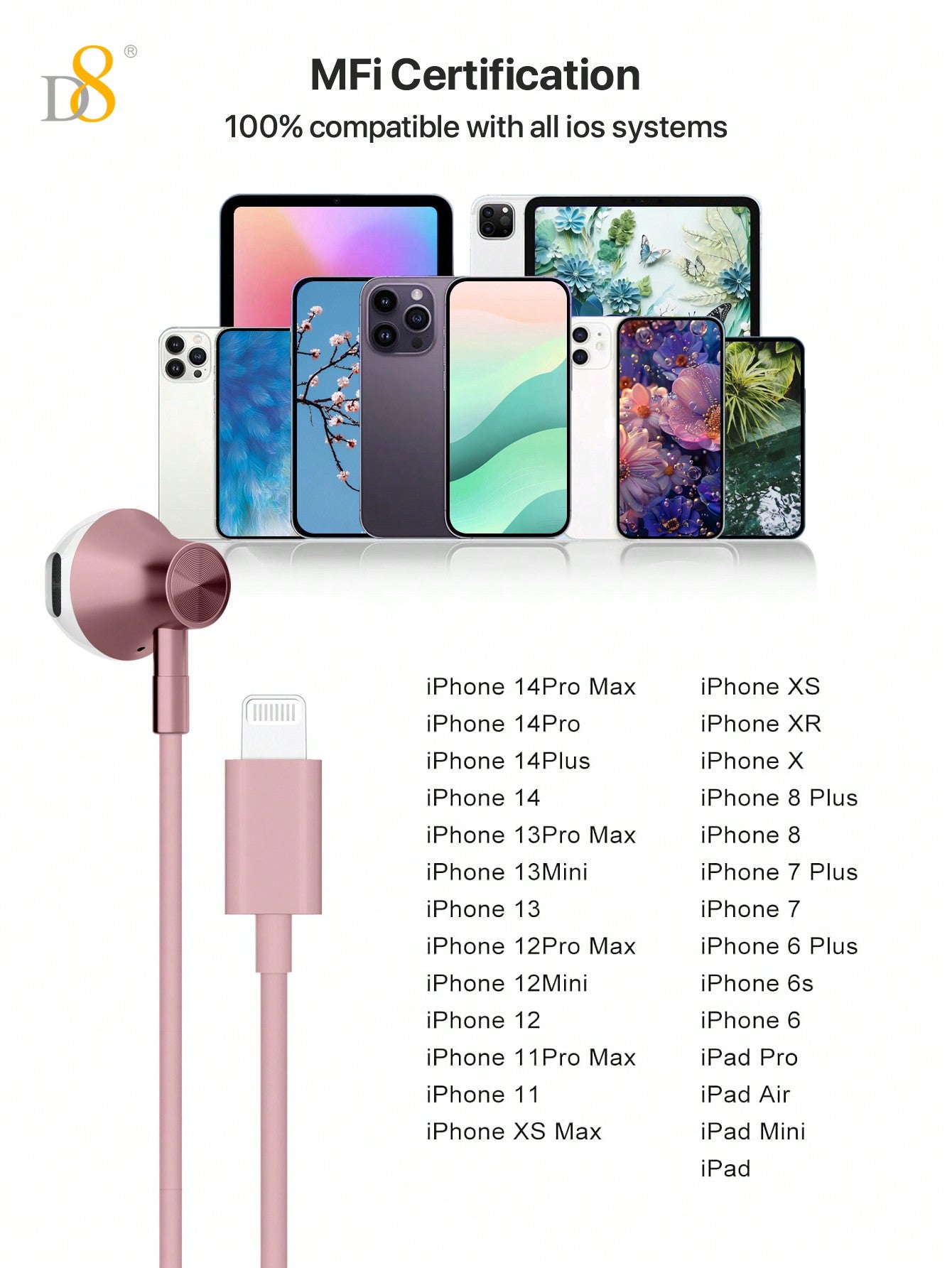 D8 USB-C 유선 이어폰 2개 세트 마이크 & 볼륨 조절 / iPhone 16 Pro·iPad·갤럭시 전용