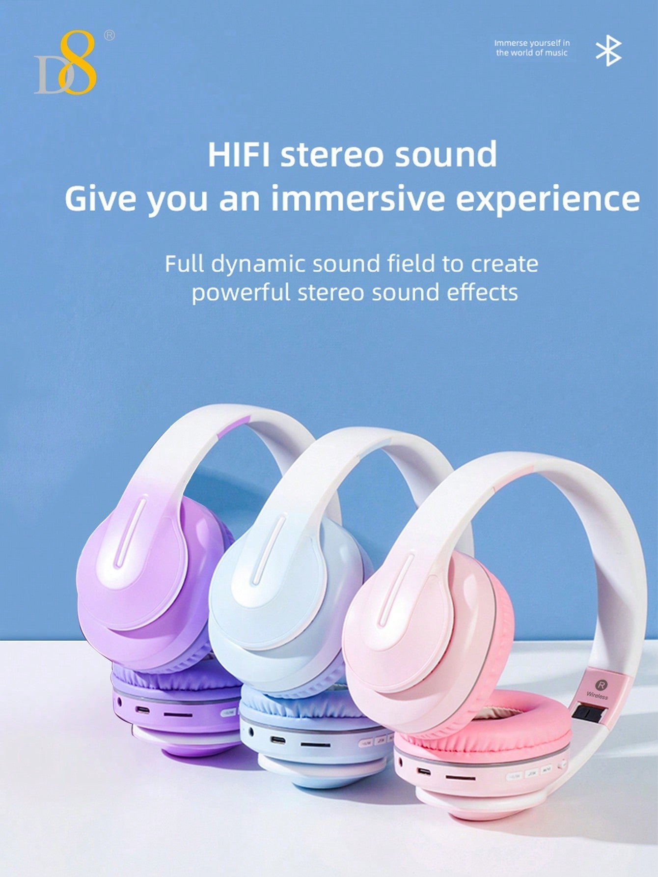 D8 오버이어 무선 헤드폰 15시간 연속 재생 / 6가지 EQ모드 / HiFi 음질 & 딥 베이스 무선·유선·메모리카드까지, 언제 어디서나 몰입되는 사운드
