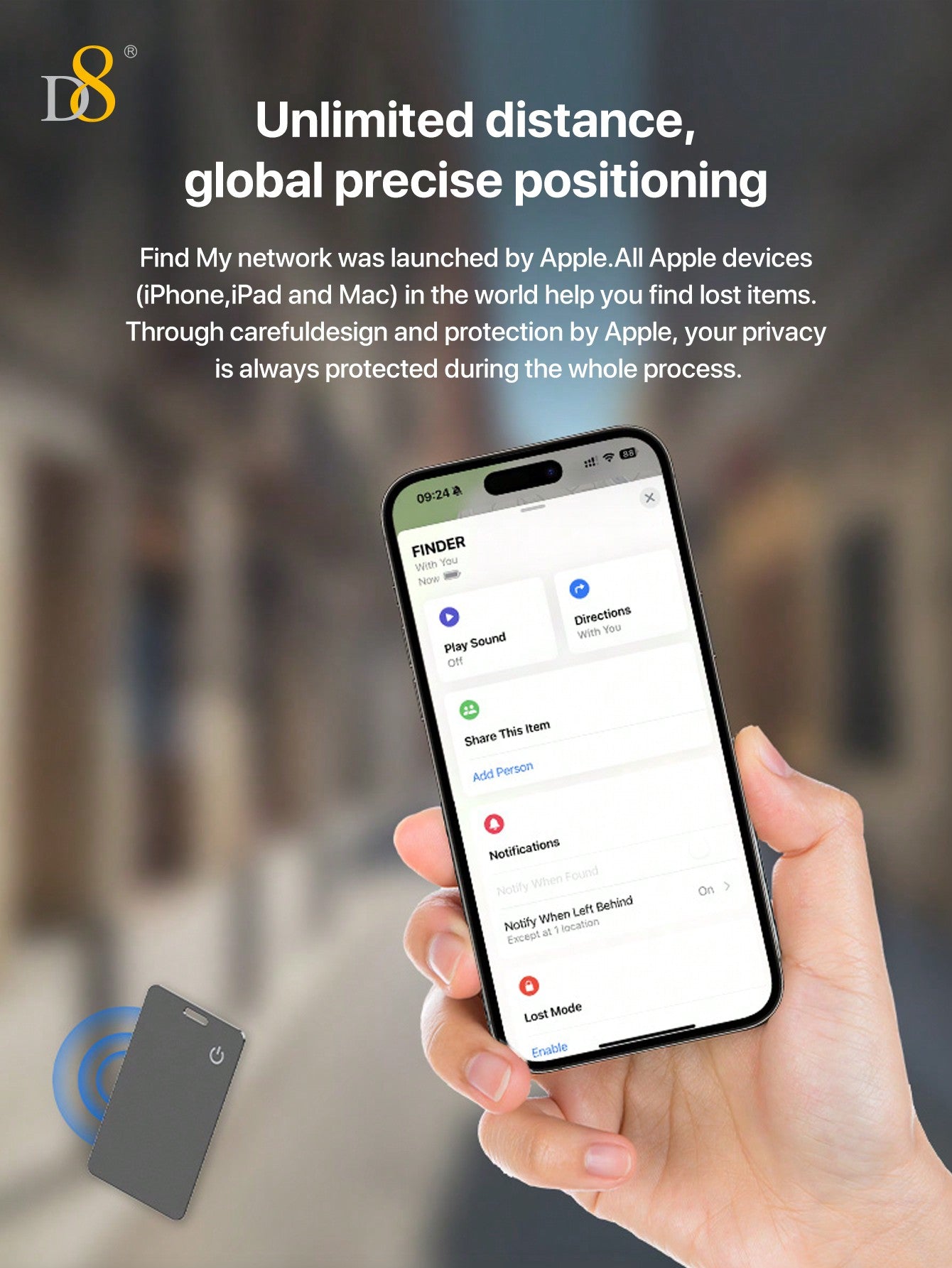 D8 스마트 위치추적 카드 Apple Find My 연동 / MFi 인증 / 무선 충전 / 방수·방진 / 초슬림 디자인