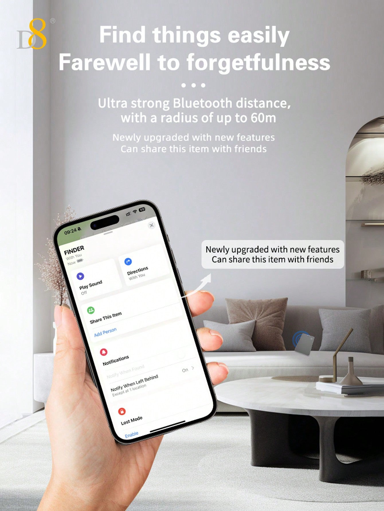 D8 스마트 위치추적 카드 Apple Find My 연동 / MFi 인증 / 무선 충전 / 방수·방진 / 초슬림 디자인