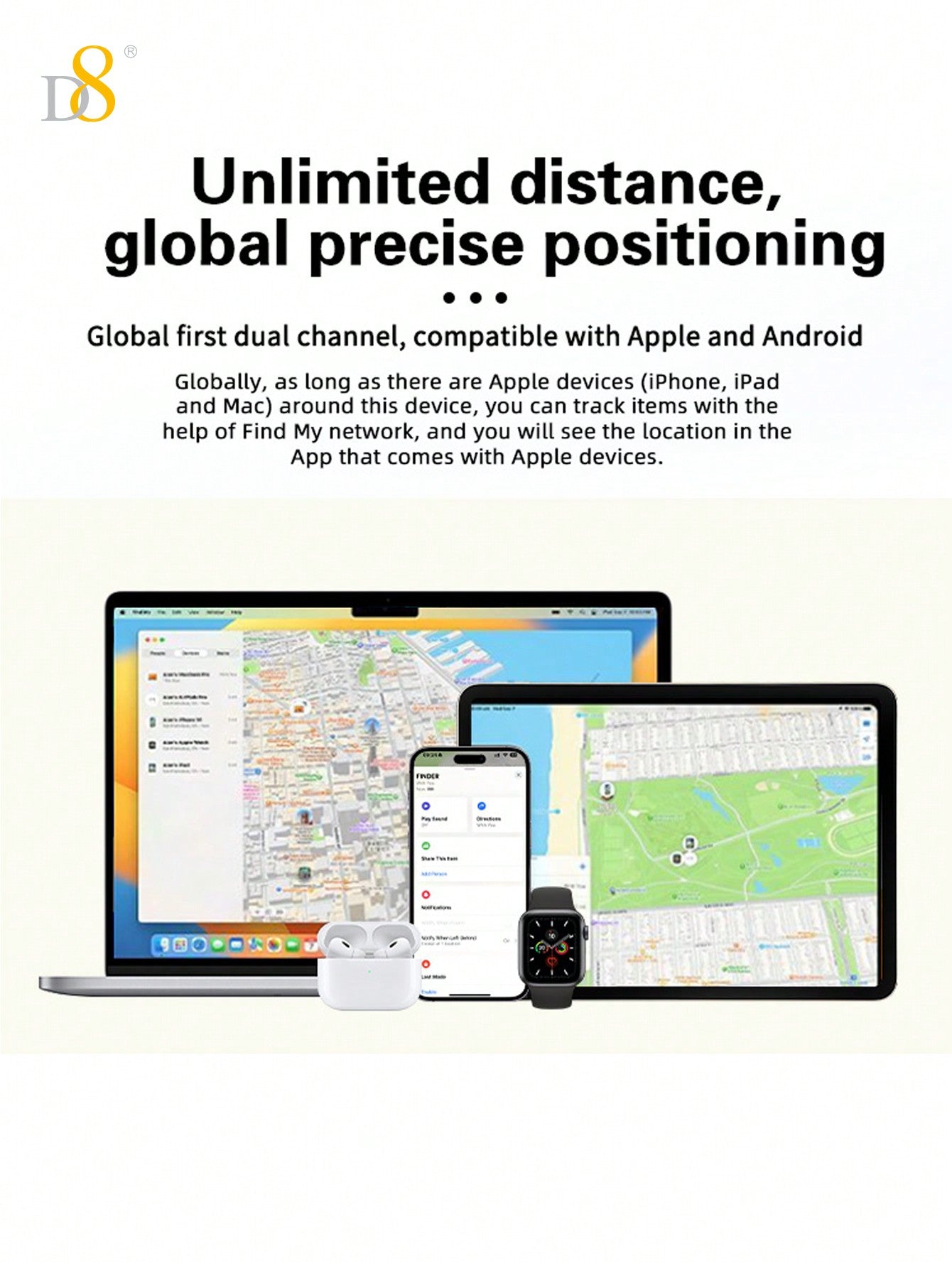 D8 미니 지갑형 트래커 카드 Apple Find My 지원 / 무선충전 / IP67 방수 / 초슬림 디자인