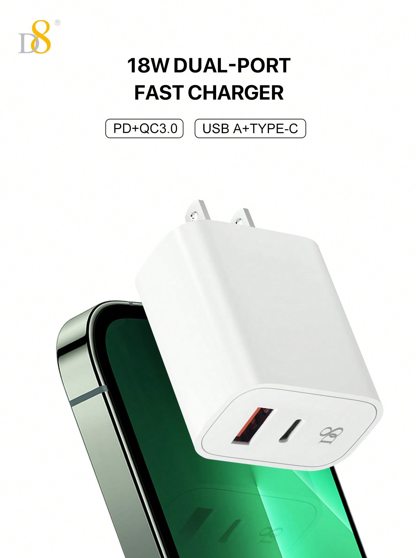 D8 20W 듀얼 포트 USB-C 고속 충전기 iPhone, iPad, Galaxy까지 동시에! 빠르고 안전한 PD 3.0 충전 솔루션
