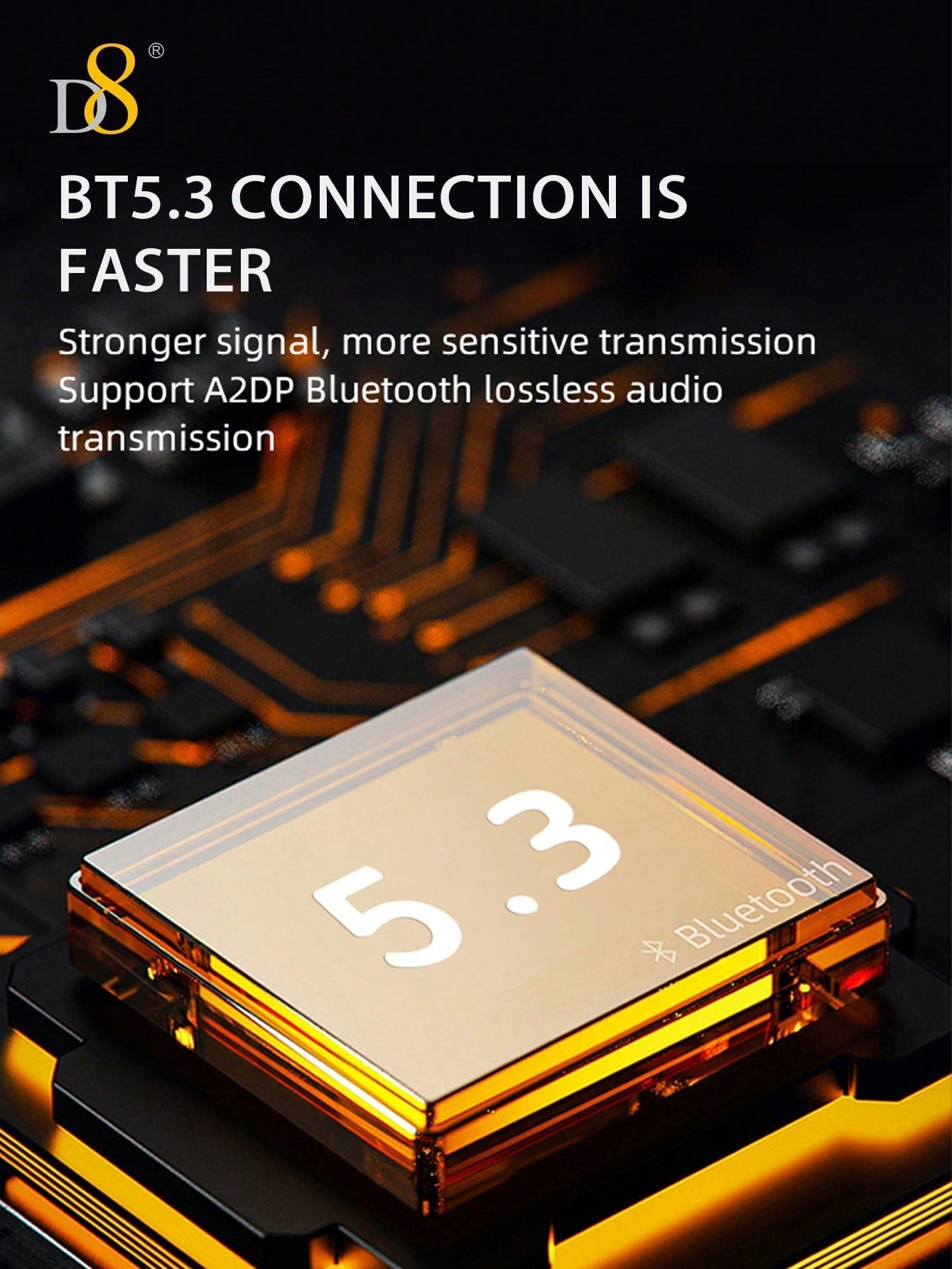 D8 무선 HiFi 스테레오 이어버드 LED 배터리 표시 | 5시간 연속 재생 | 아이폰 & 안드로이드 호환 | 스포츠용 인이어 디자인