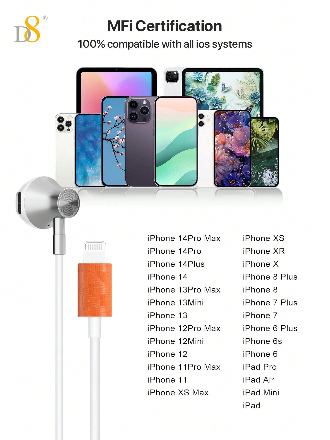 D8 USB-C 이어폰 아이폰 15 전용, 마이크 & 볼륨 조절 지원 | HiFi 스테레오 사운드