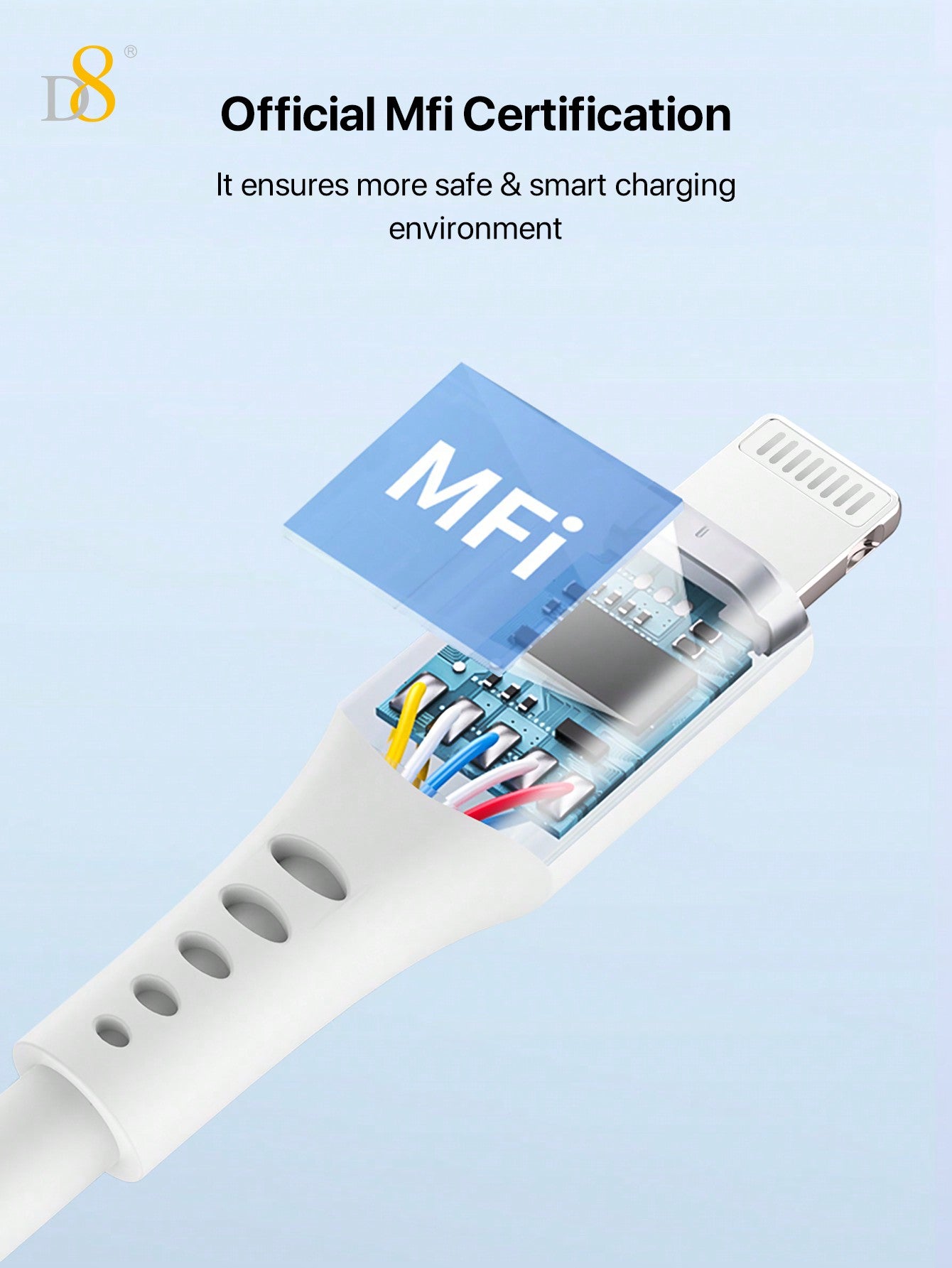 D8 USB-C to Lightning 충전 케이블 (1.2M) MFi 공식 인증 | 2.4A 고속 충전 | 실리카겔 내구 설계 | iPhone & iPad 전용