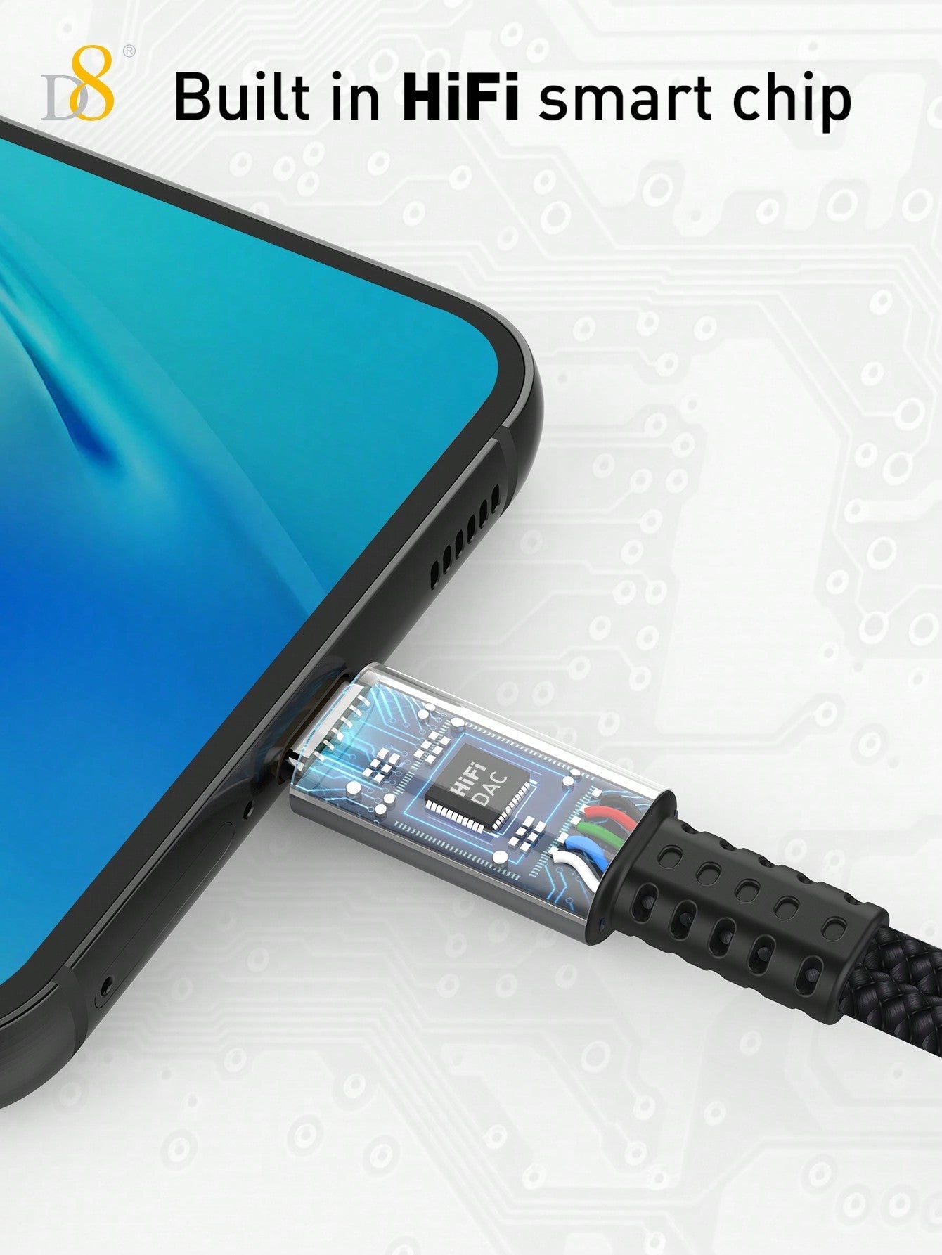 D8 USB-C to 3.5mm 오디오 + 충전 케이블 2-in-1 AUX & PD 60W 고속 충전 | 아이폰 16, 갤럭시 S24, 픽셀 등 호환 | 오디오+충전 동시 지원