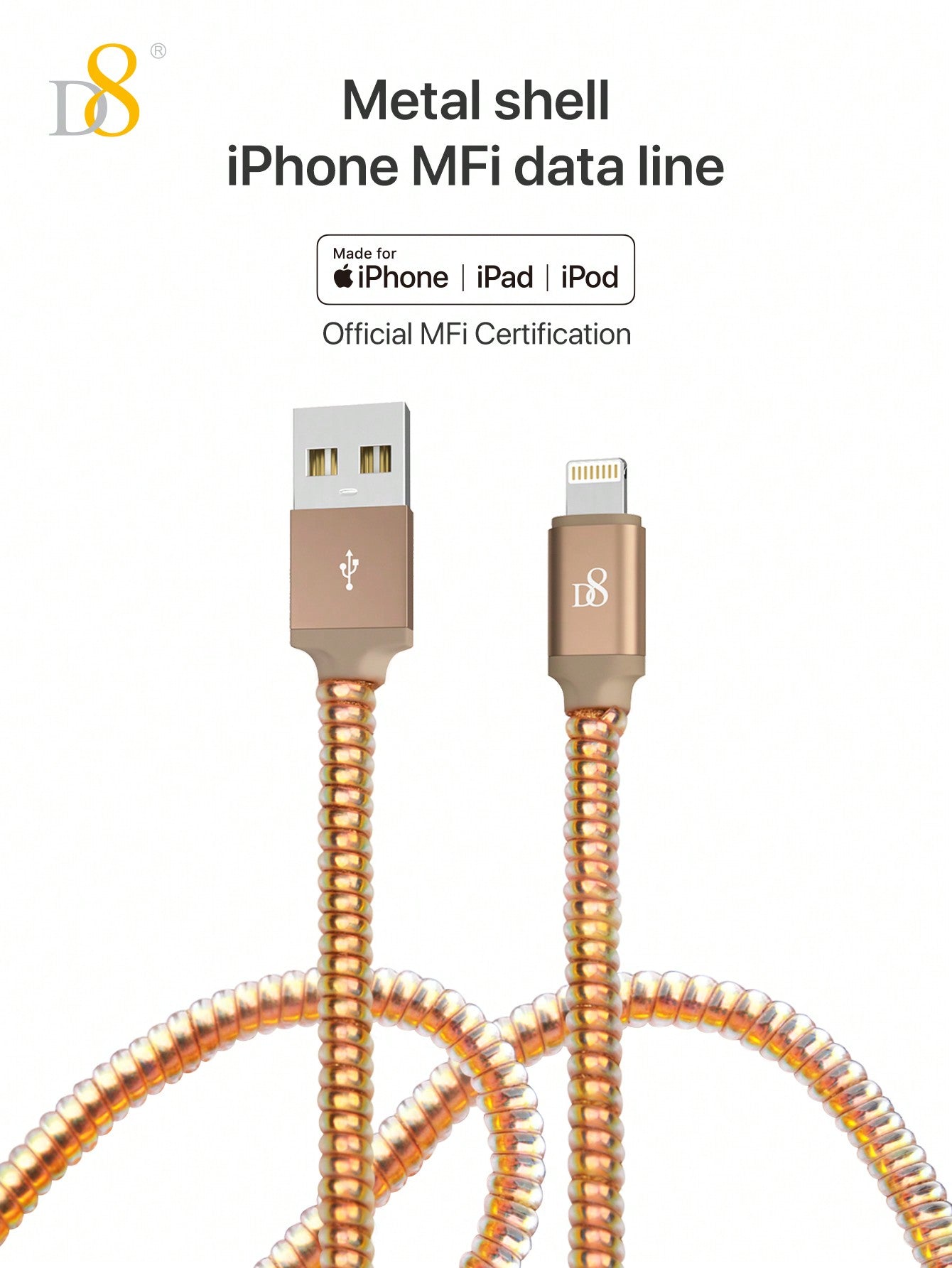 D8 MFi 인증 아이폰 충전 케이블 (USB-A to Lightning, 1M) 빠르고 안전한 2.4A 고속충전 | MFi 공식 인증 | 뛰어난 내구성