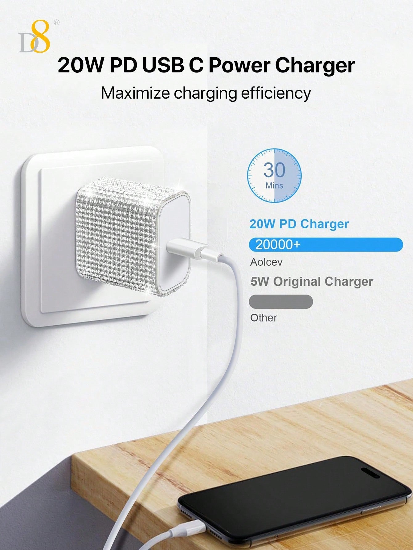 D8 크리스탈 장식 USB-C 초고속 충전기 (20W PD)