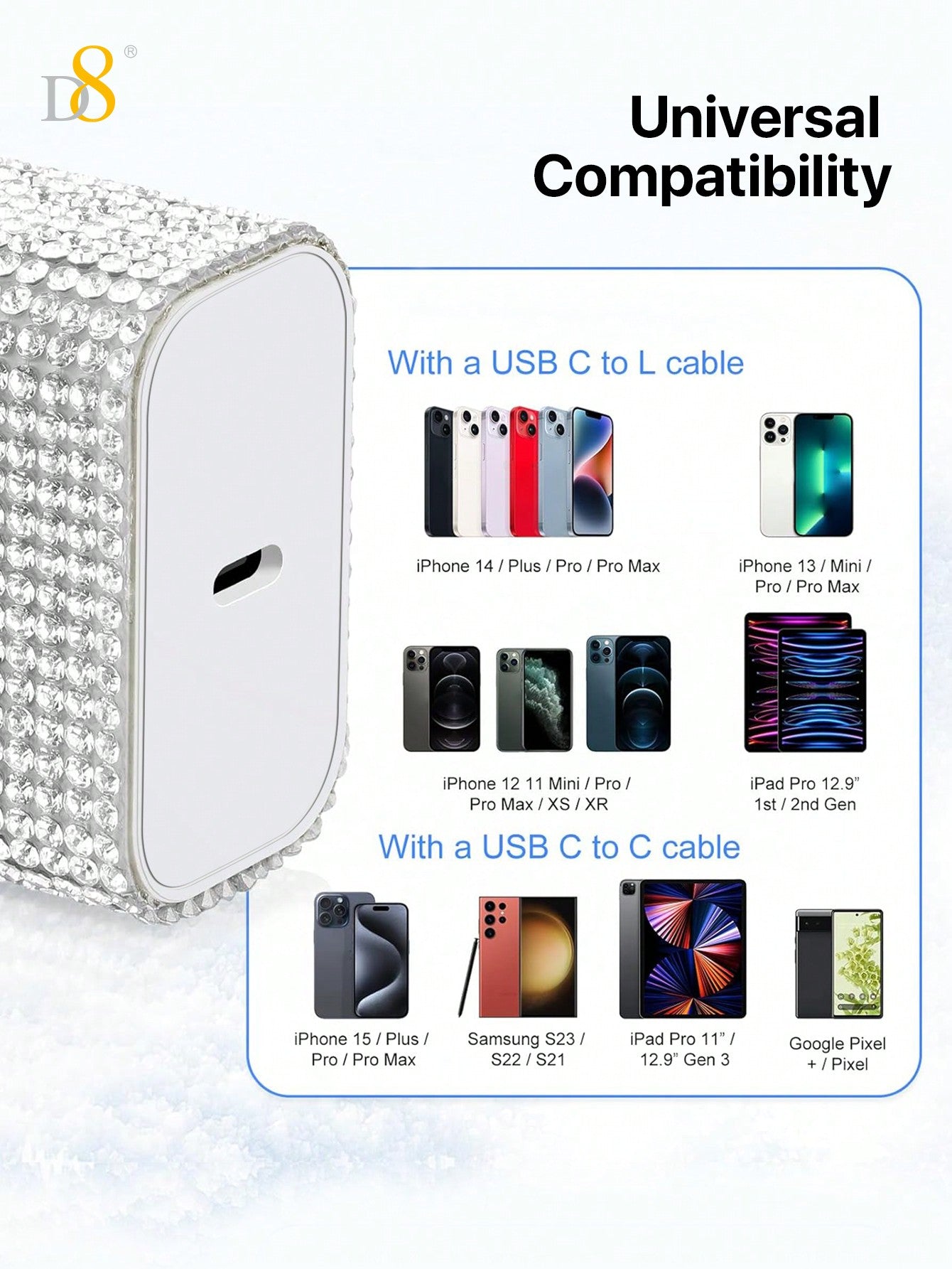 D8 크리스탈 장식 USB-C 초고속 충전기 (20W PD)