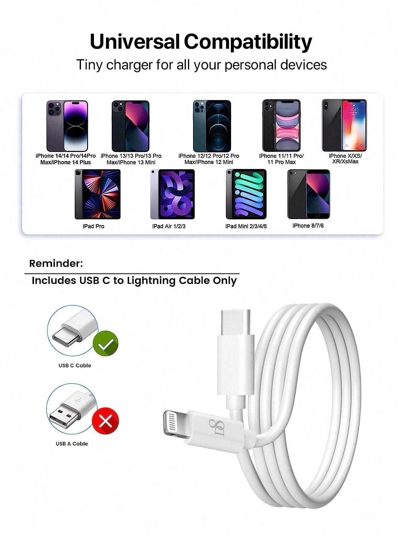 D8 25W 고속충전기 & MFi 인증 USB-C 케이블 세트 아이폰 & 아이패드 고속 충전 솔루션 | 안전성과 호환성 모두 인증 완료!