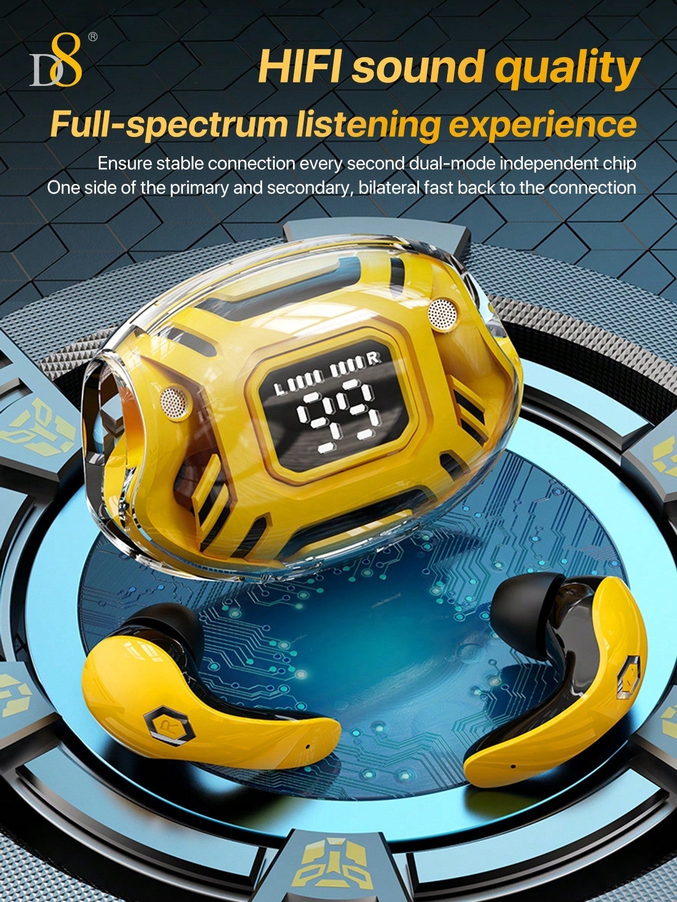 D8 게이밍 헤드셋 Hi-Fi 고음질 사운드 | LED 마이크 | 24시간 연속 재생 | 게임·운동·멀티미디어 전용