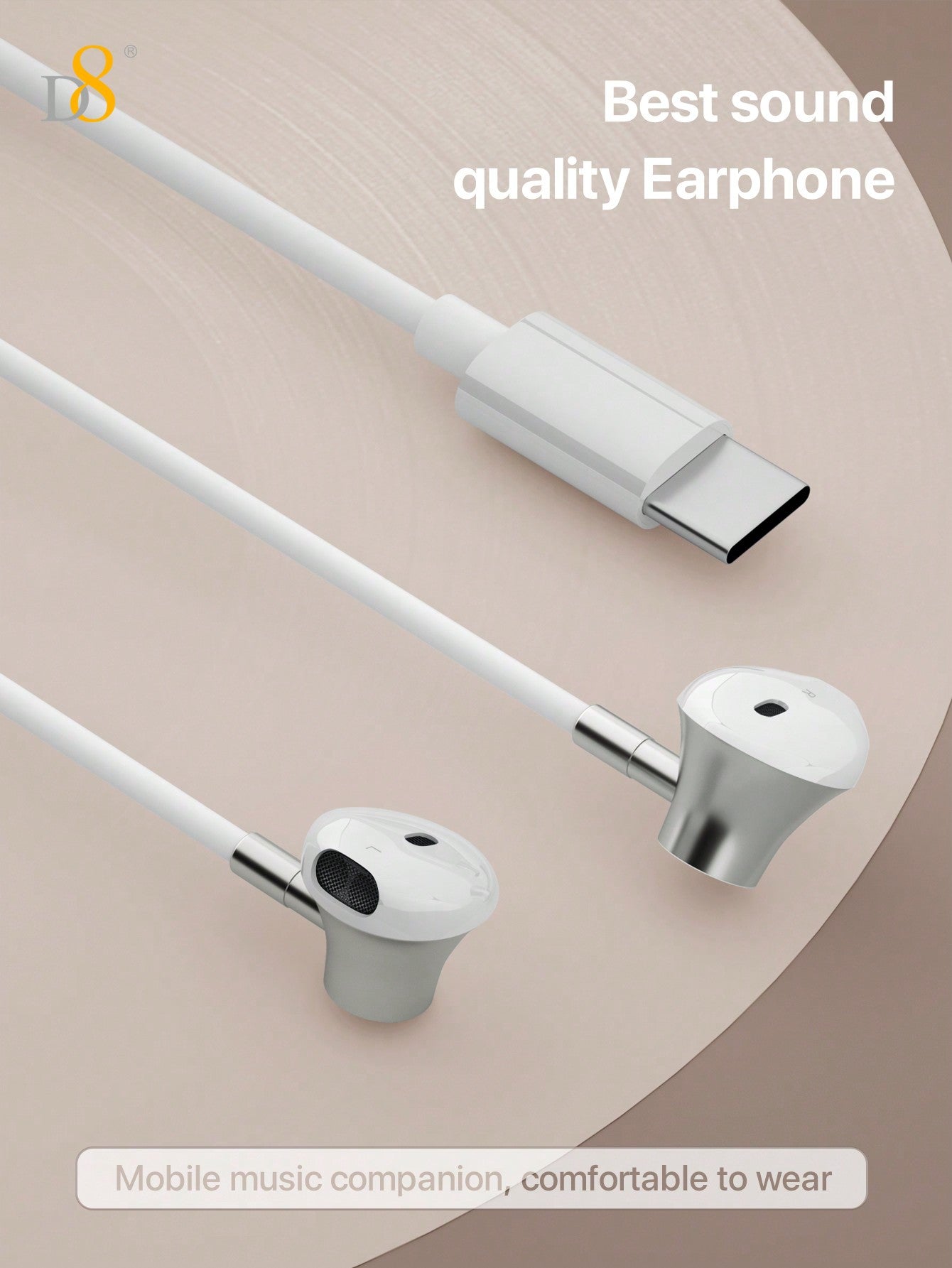 D8 USB-C 인이어 이어폰 아이폰 16 / 갤럭시 / 아이패드 호환 | 고음질 사운드 & 볼륨 조절 & 마이크 내장
