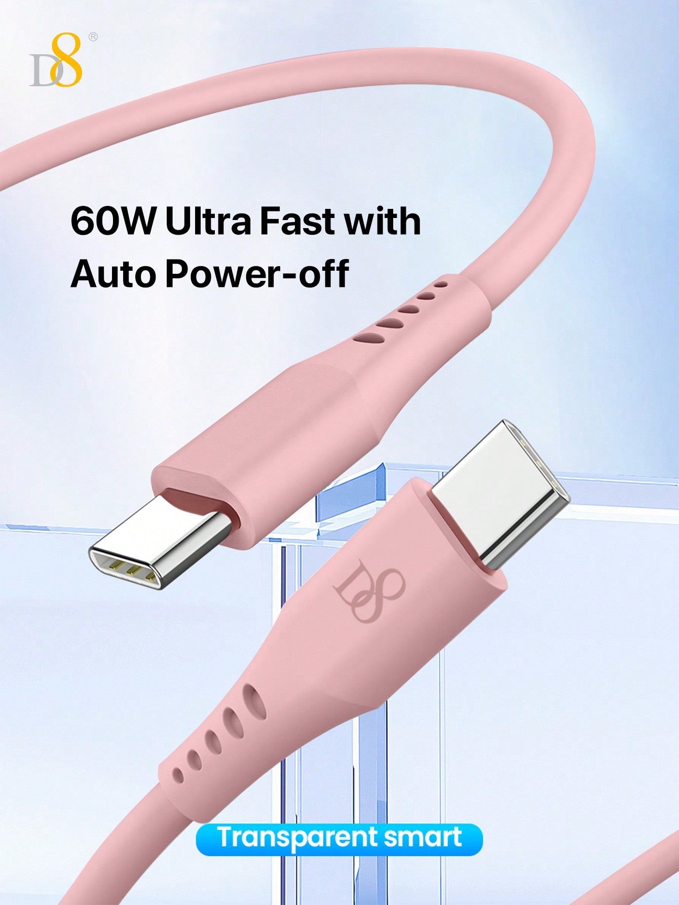 D8 USB-C 키체인 케이블 iPhone 16 / MacBook / iPad Pro 호환 | 60W 고속충전 | 휴대용 데이터 전송 케이블