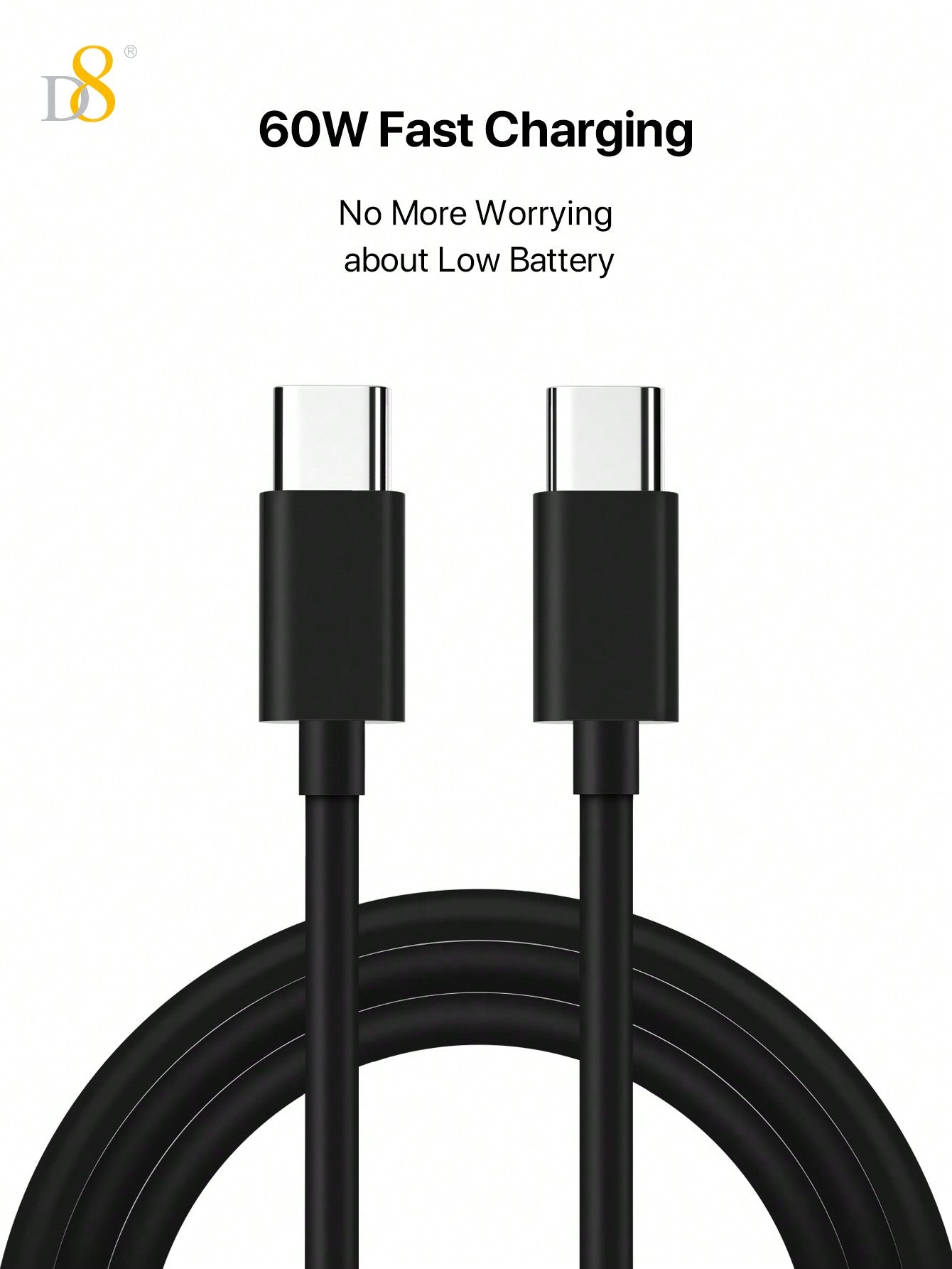 D8 USB-C to USB-C 고속 충전 케이블 (2개입 세트) 60W PD 고속 충전 | 1m 길이(3.3ft) | 나일론 직조 케이블 | 아이폰 16 / 갤럭시 / 아이패드 호환
