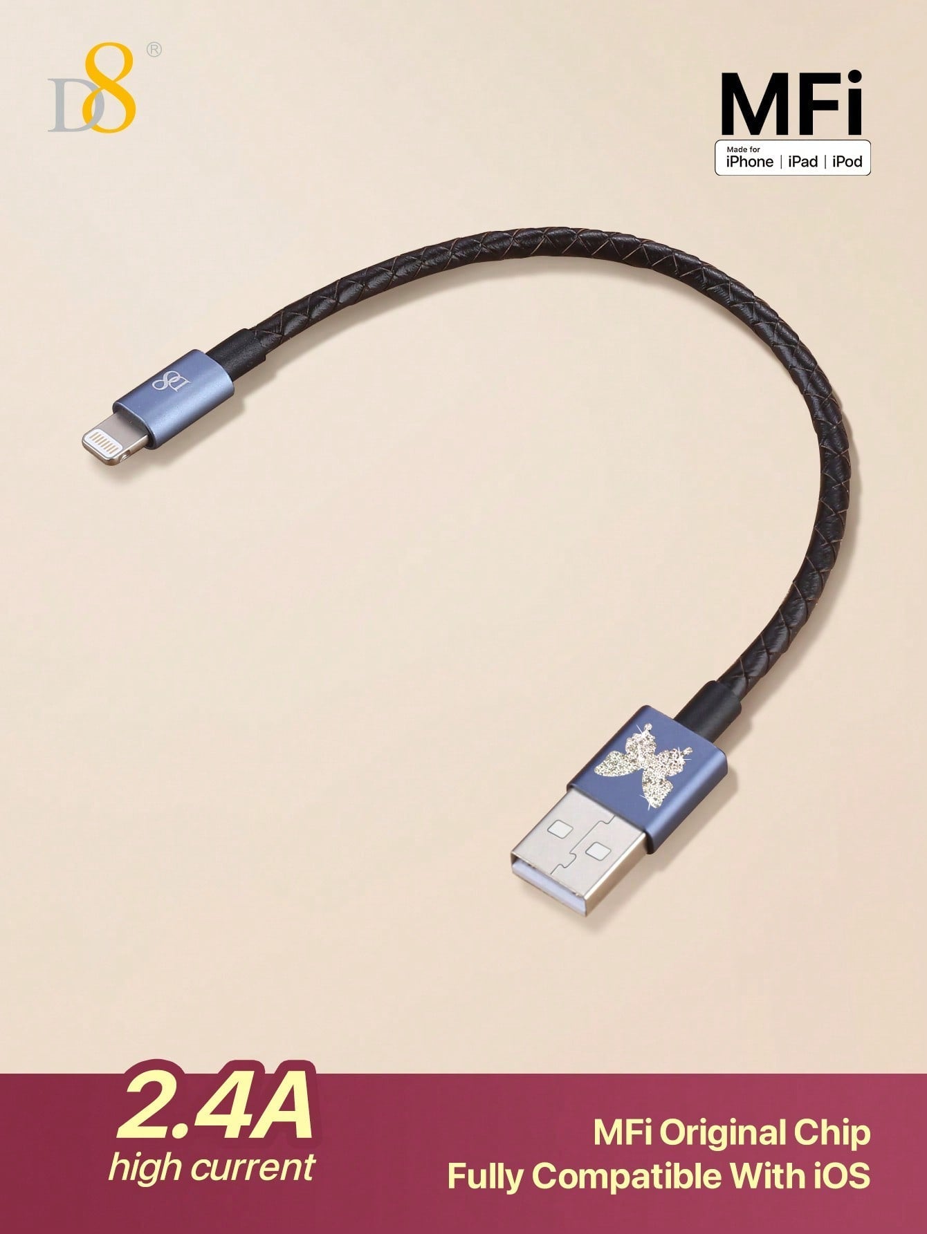 🔌 D8 천연가죽 아이폰 충전 케이블 (USB A to Lightning / MFi 인증 / 숏타입)