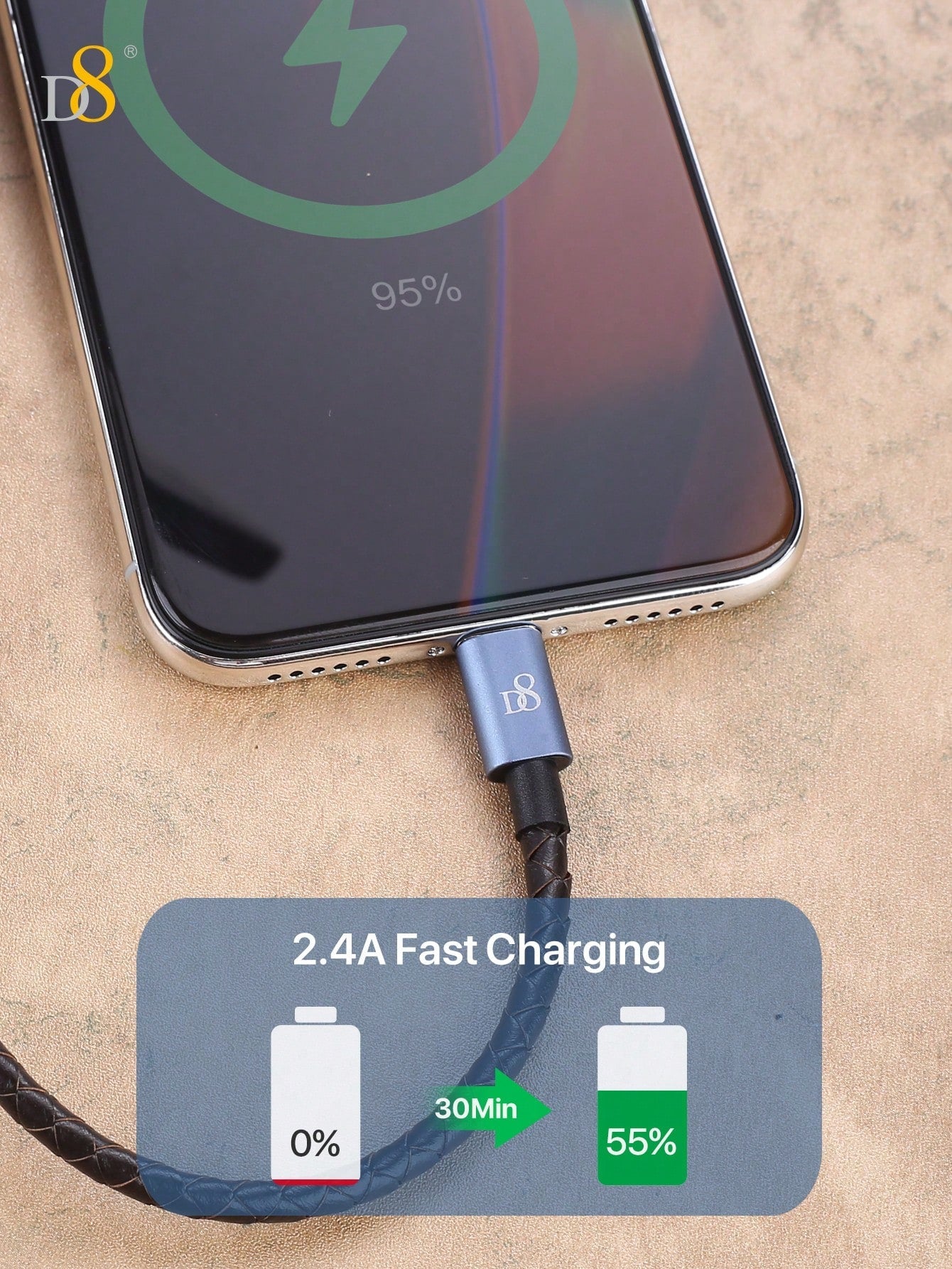 🔌 D8 천연가죽 아이폰 충전 케이블 (USB A to Lightning / MFi 인증 / 숏타입)