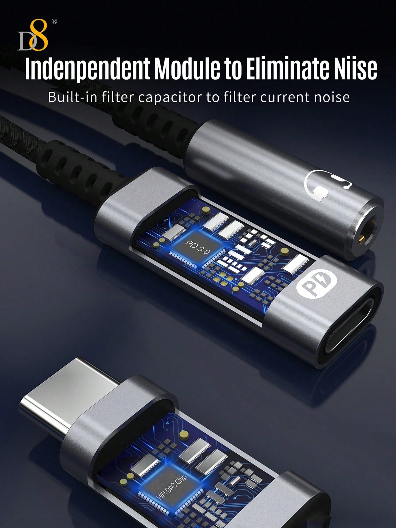 🎧🔋 D8 USB-C 2-in-1 오디오 & 충전 어댑터 PD 60W 고속충전 + 3.5mm 이어폰 단자 동시 지원 아이폰 16/15 시리즈, 아이패드, 삼성 갤럭시 등 완벽 호환