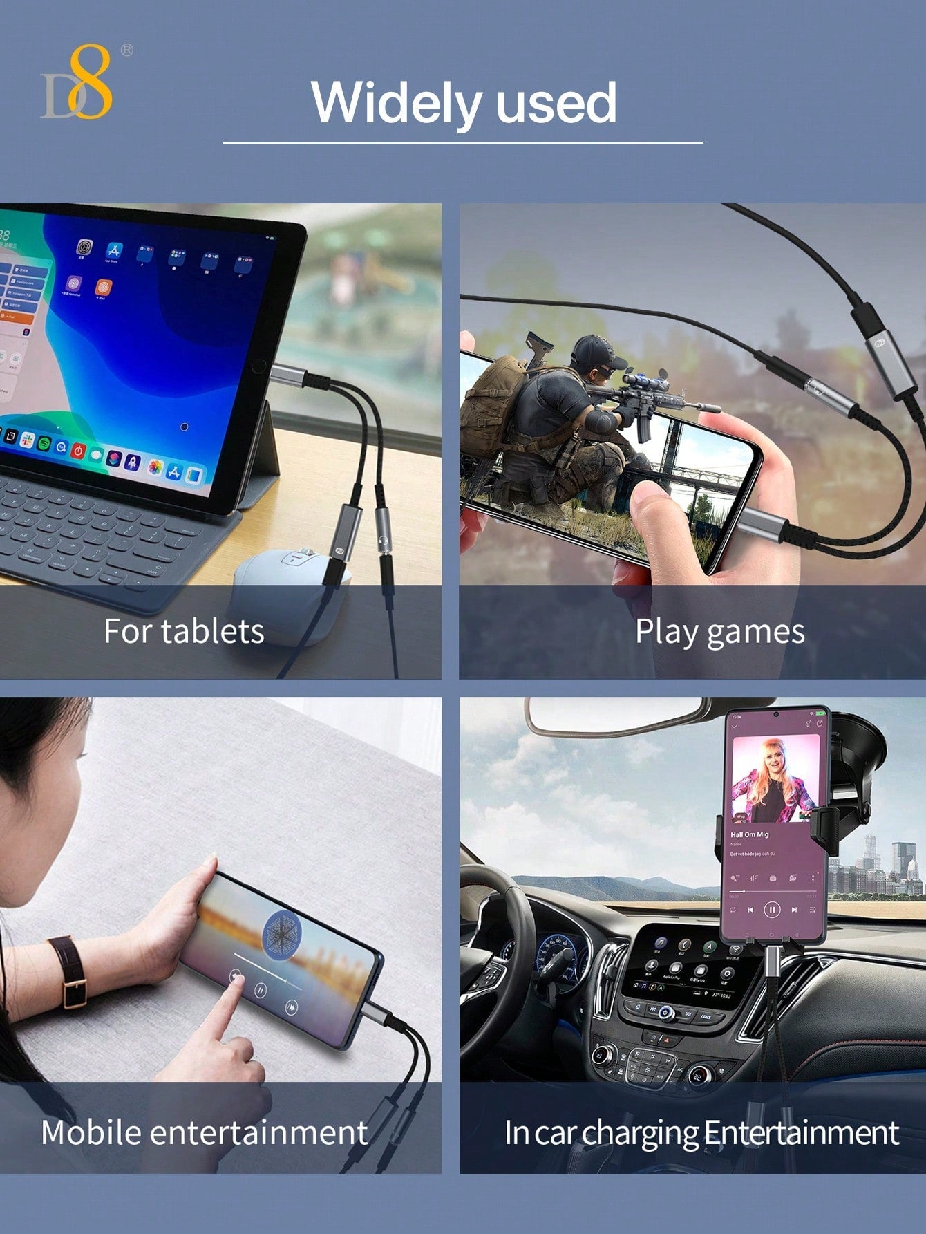 🎧🔋 D8 USB-C 2-in-1 오디오 & 충전 어댑터 PD 60W 고속충전 + 3.5mm 이어폰 단자 동시 지원 아이폰 16/15 시리즈, 아이패드, 삼성 갤럭시 등 완벽 호환
