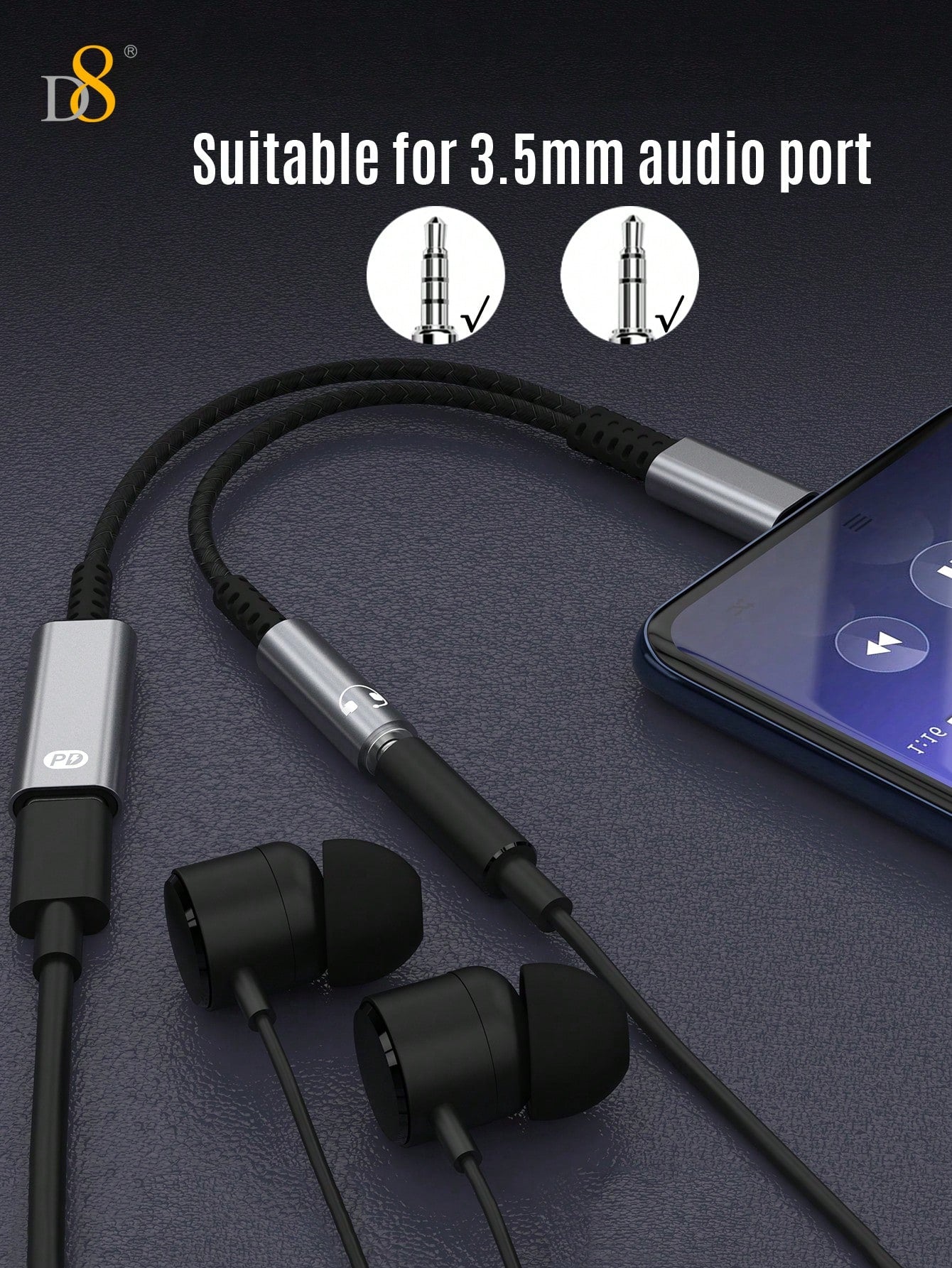🎧🔋 D8 USB-C 2-in-1 오디오 & 충전 어댑터 PD 60W 고속충전 + 3.5mm 이어폰 단자 동시 지원 아이폰 16/15 시리즈, 아이패드, 삼성 갤럭시 등 완벽 호환