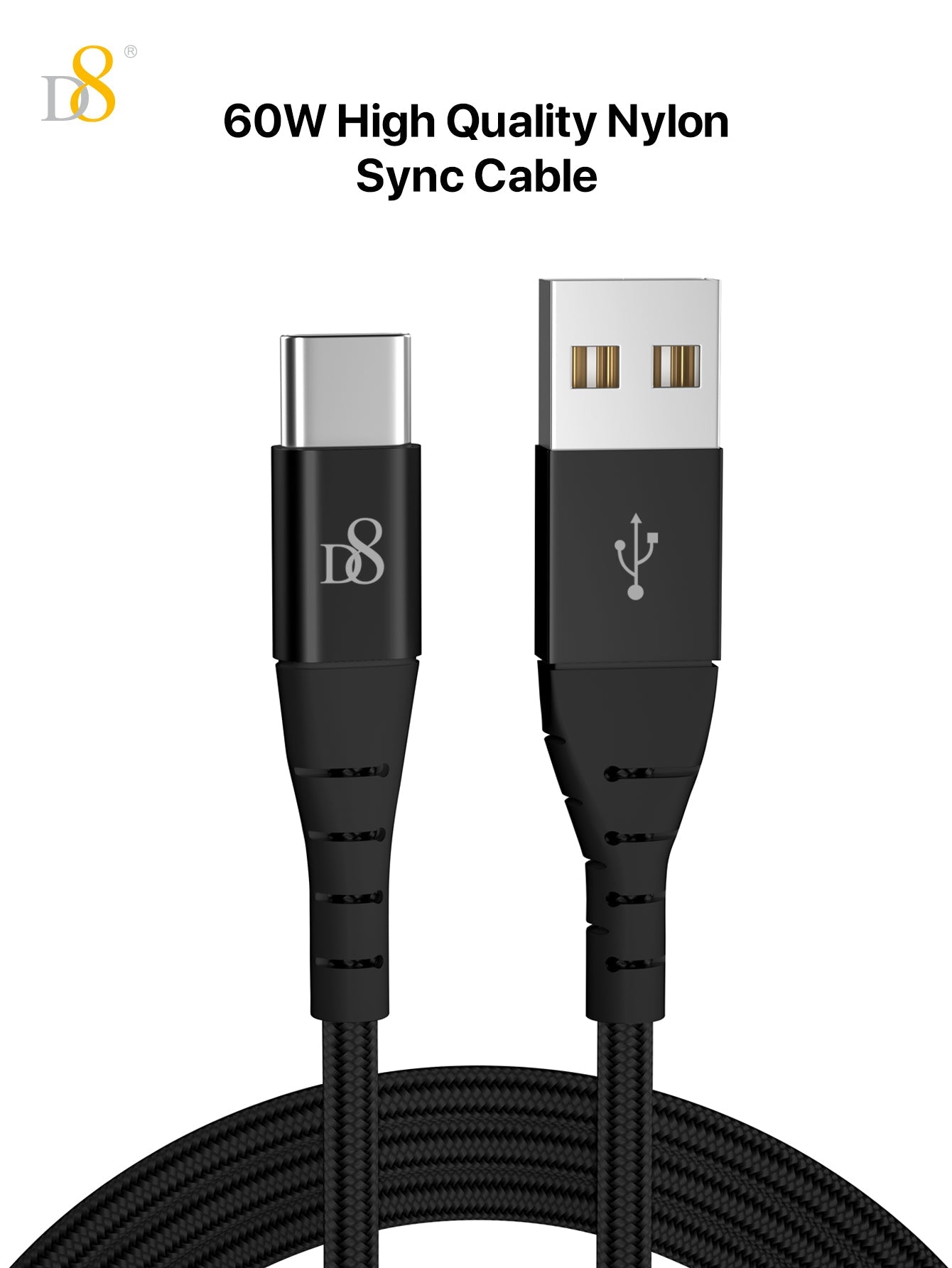 Dynamic8 나일론 브레이디드 USB-C to USB 케이블 고속 충전 | 데이터 동기화 | 내구성 강화 디자인