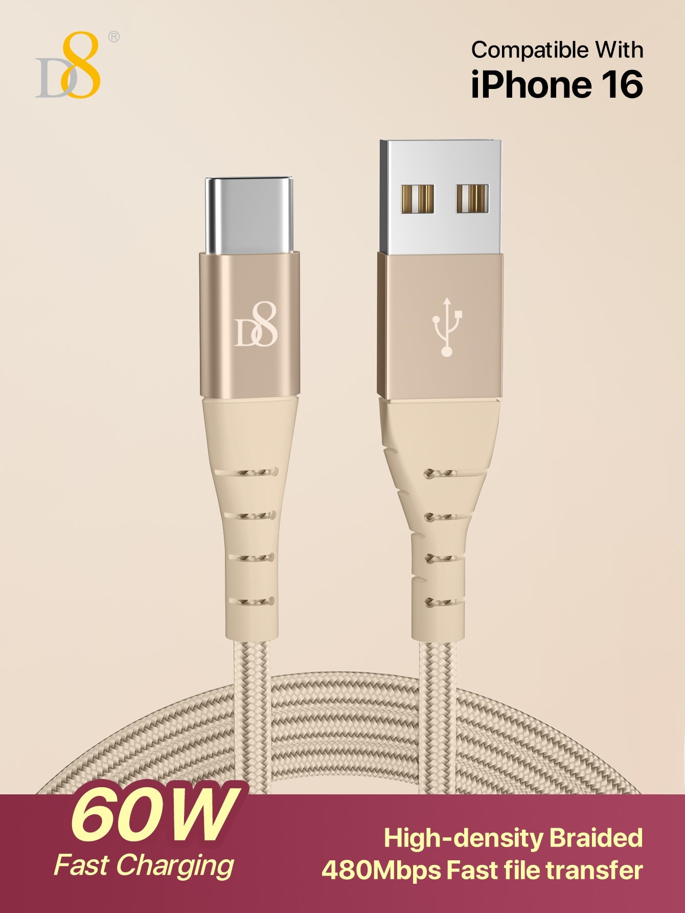Dynamic8 나일론 브레이디드 USB-C to USB 케이블 고속 충전 | 데이터 동기화 | 내구성 강화 디자인