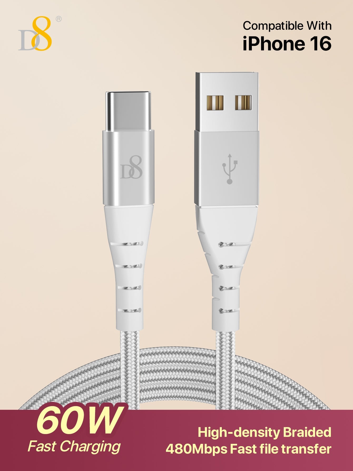 Dynamic8 나일론 브레이디드 USB-C to USB 케이블 고속 충전 | 데이터 동기화 | 내구성 강화 디자인