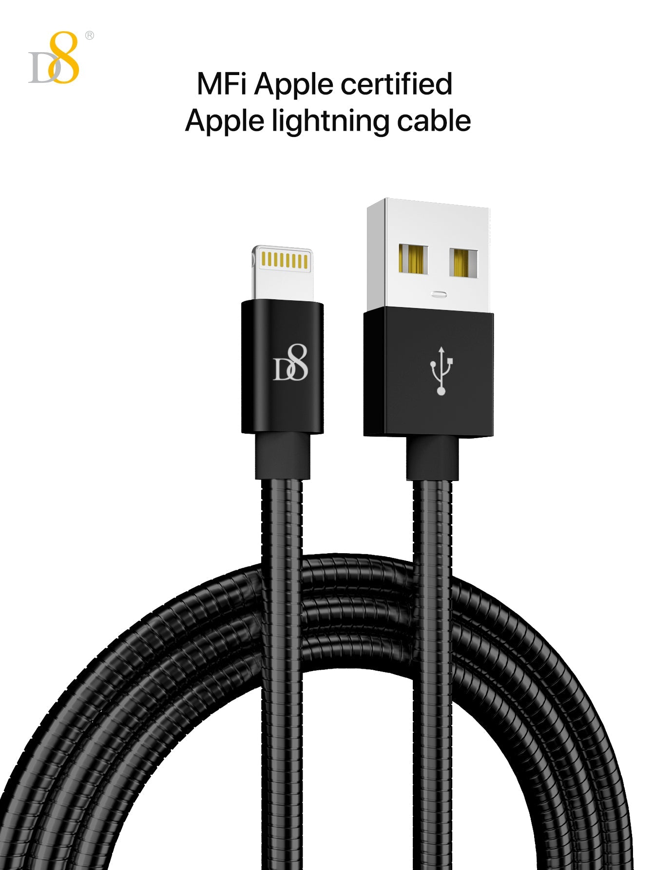 Dynamic8 MFi 인증 스테인리스 라이트닝 to USB 충전 케이블