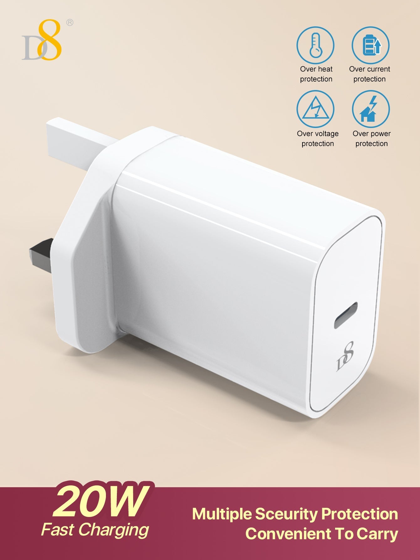 D8 20W USB-C 고속 충전기 (화이트)