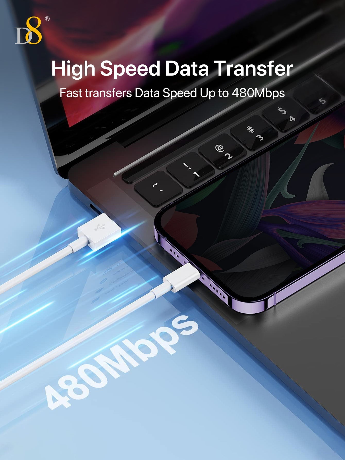Dynamic8 MFi 인증 PVC Lightning 파워 & 싱크 케이블 (1m) 아이폰 전용 충전 & 데이터 전송 케이블