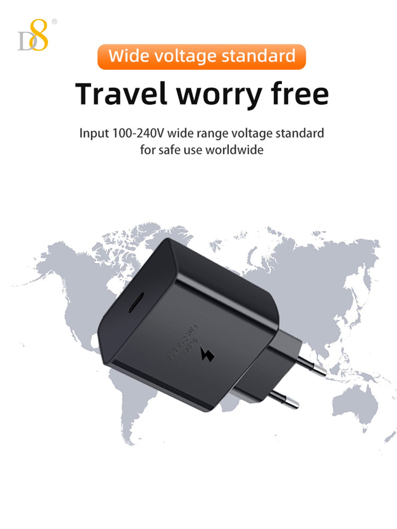 D8 45W USB-C 초고속 충전기 iPhone 15 / MacBook / iPad / Galaxy 전용 고속충전 솔루션 Type-C PD 지원 | 초소형 디자인 | 45W 출력 | 과충전 보호