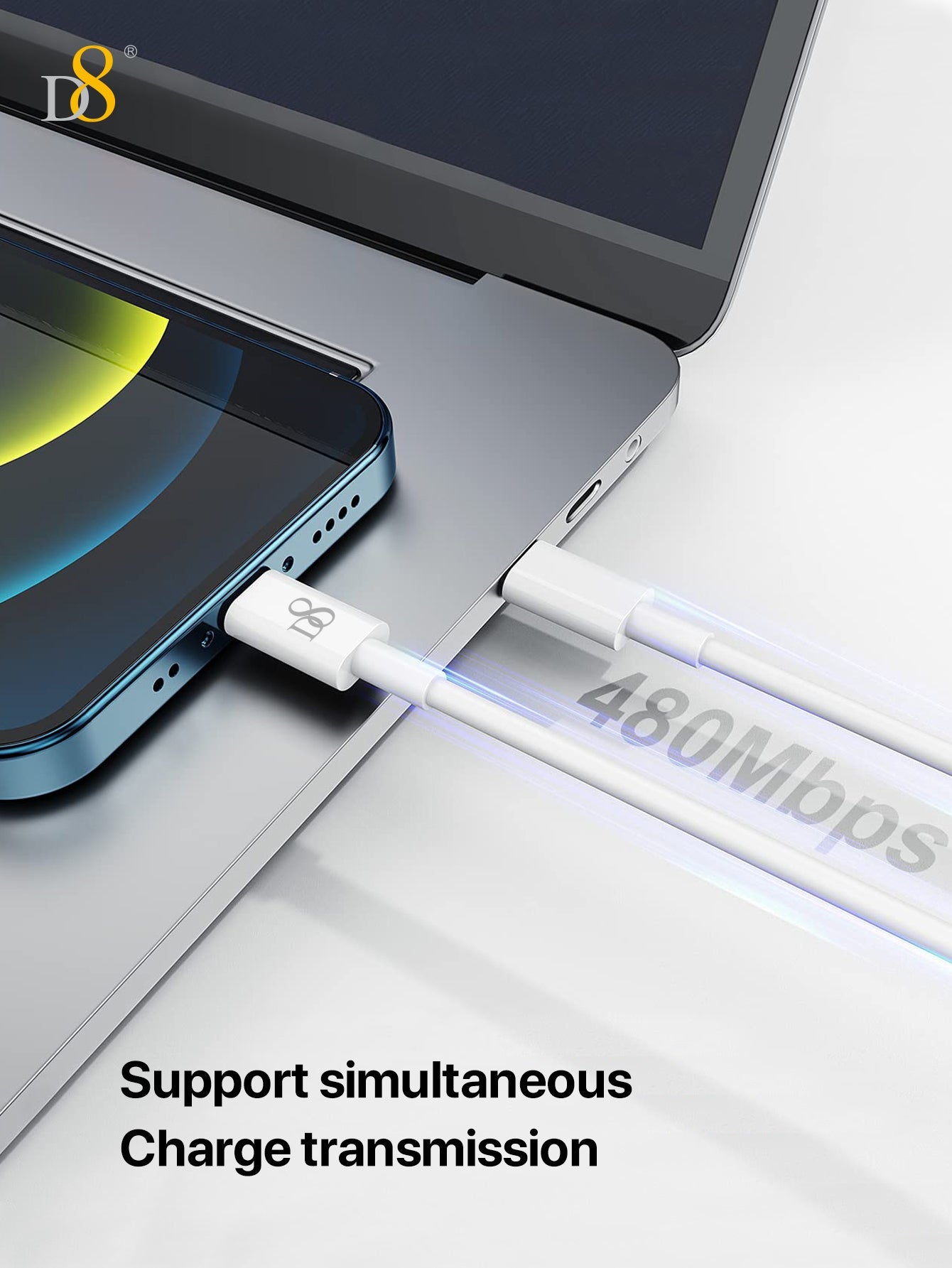D8 MFi 인증 Type-C to Lightning 고속 충전 케이블 + 20W 듀얼 포트 어댑터 세트 iPhone & iPad 완벽 호환 | PD 고속 충전 | MFi 인증 케이블 포함
