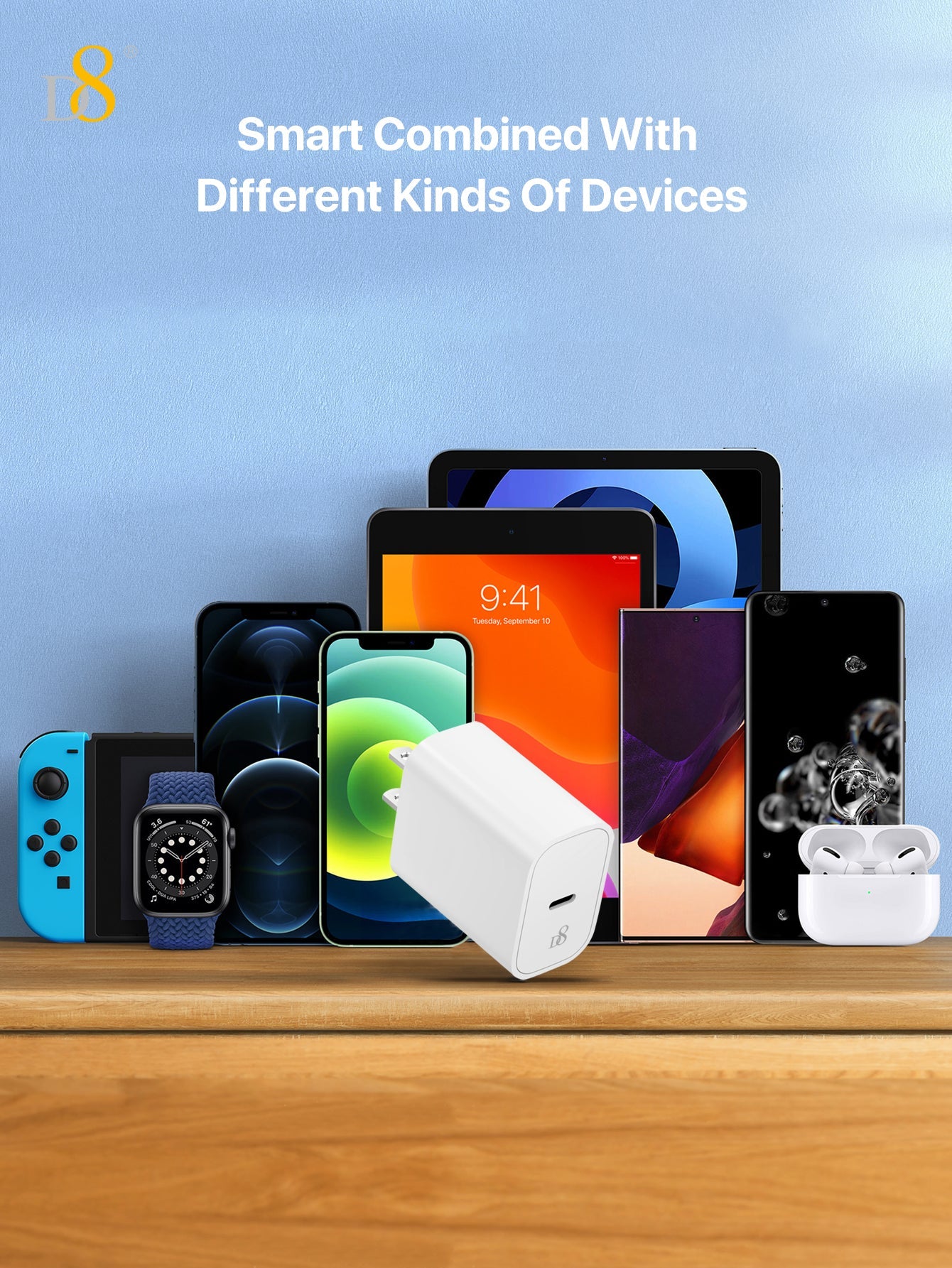 D8 PD 20W 초고속 USB-C 단일 포트 충전기 아이폰·안드로이드·아이패드 호환 | 미국형 플러그 | 초소형 고속충전기