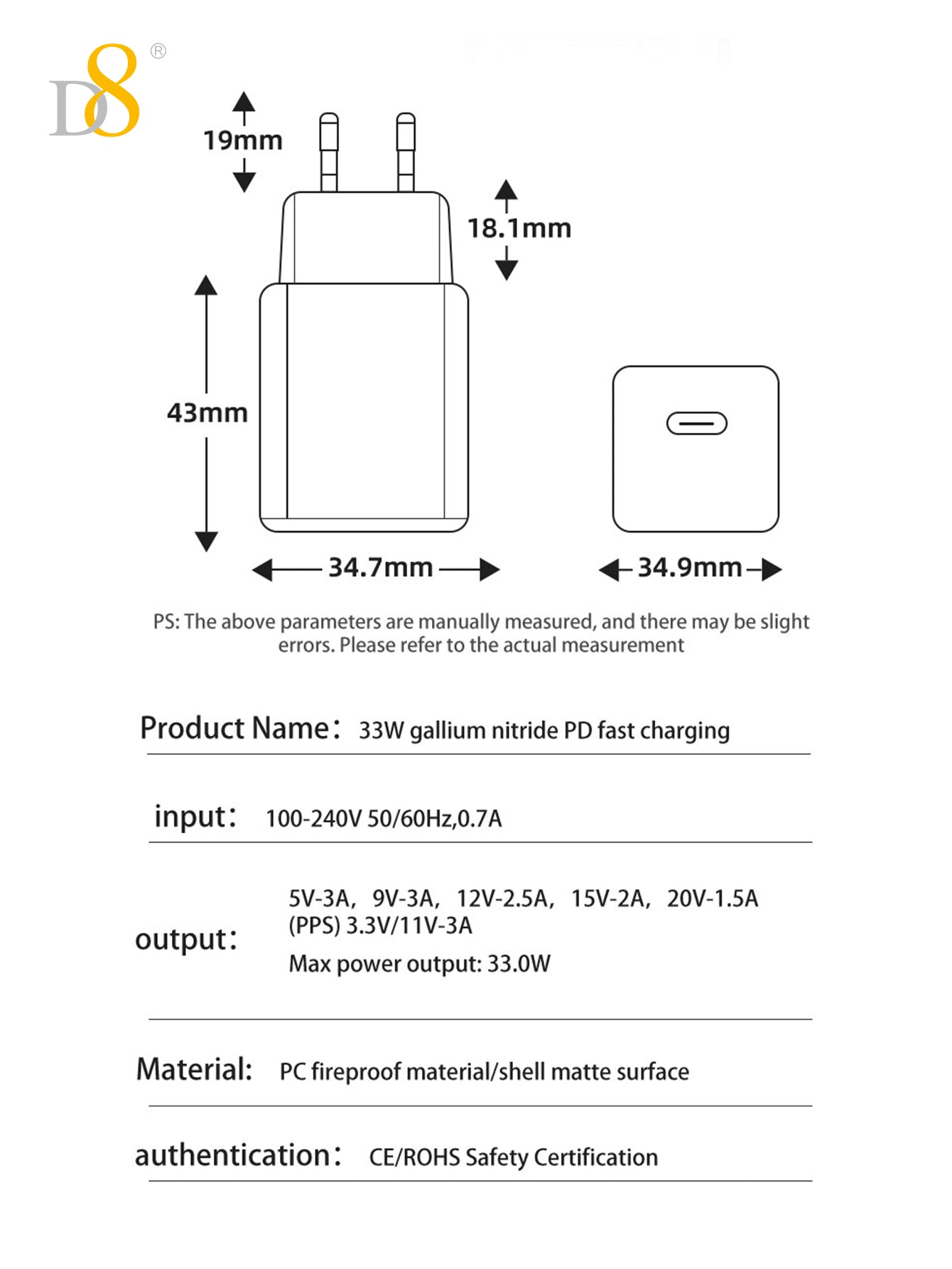 D8 33W USB-C 초고속 충전기 iPhone, MacBook, Galaxy, iPad까지 빠르고 안전하게 충전!