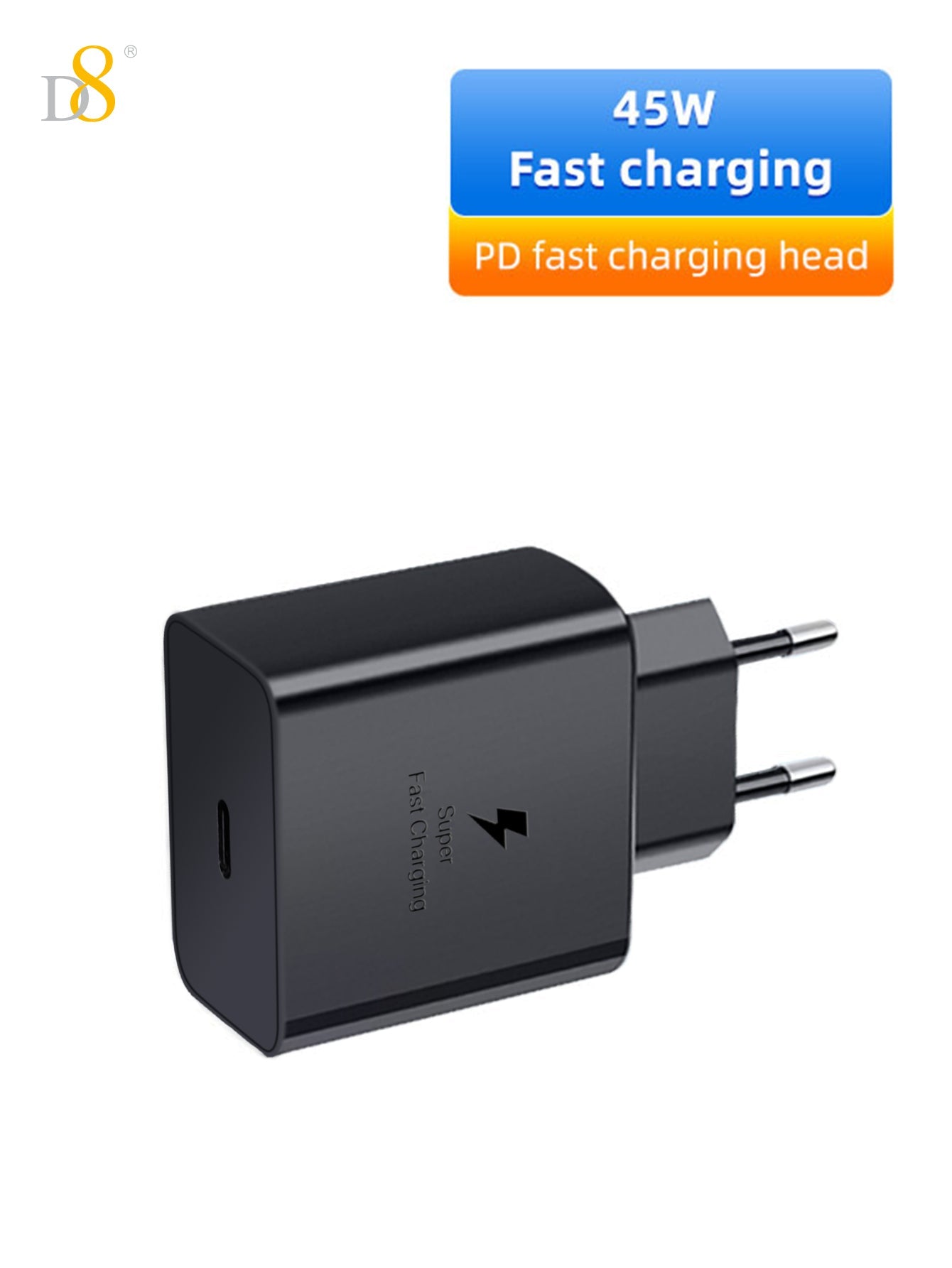 D8 45W USB-C 초고속 충전기 iPhone 15 / MacBook / iPad / Galaxy 전용 고속충전 솔루션 Type-C PD 지원 | 초소형 디자인 | 45W 출력 | 과충전 보호
